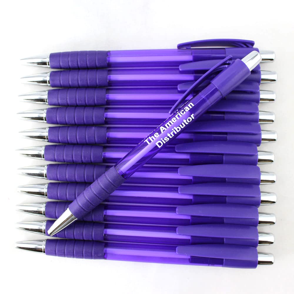 EZPENCILS & GIFTS – Bulk Pack of 90 Grid Pens with Comfort Grip - FREE Personalization - Clear Purple Body for School, Office & Art Supplies - Perfect for Students, Teachers & Professionals
