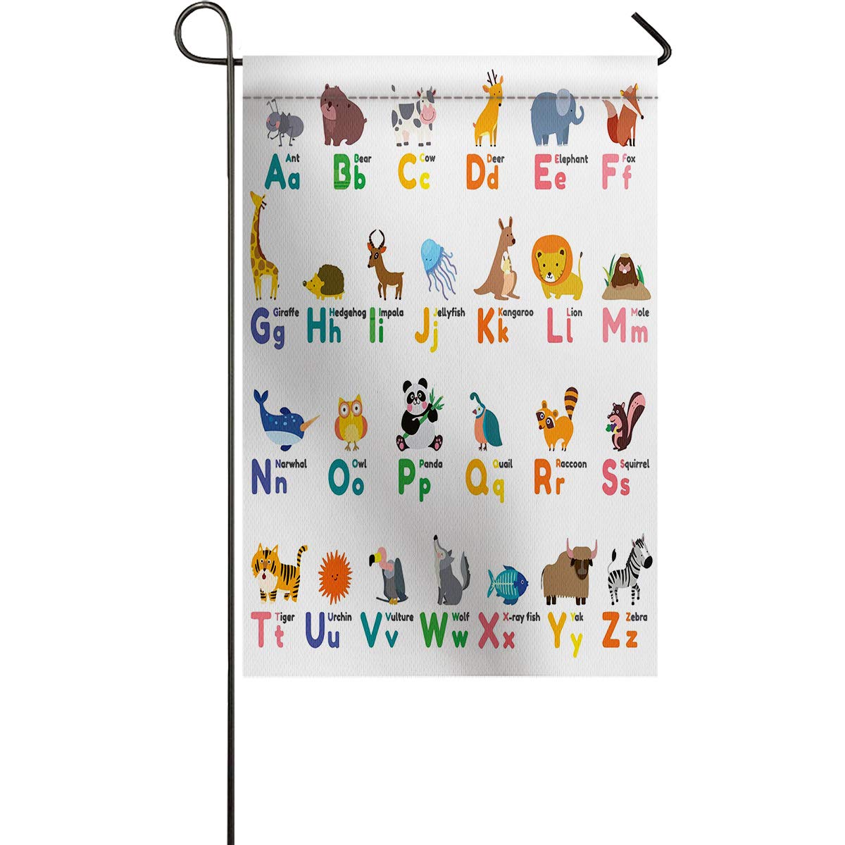 Premium Mini Garden Flag - Animal Alphabet Print (Giraffe, Panda, Lion, Tiger, Elephant) - Weather Resistant & Double Stitched Burlap Yard Decor - 12