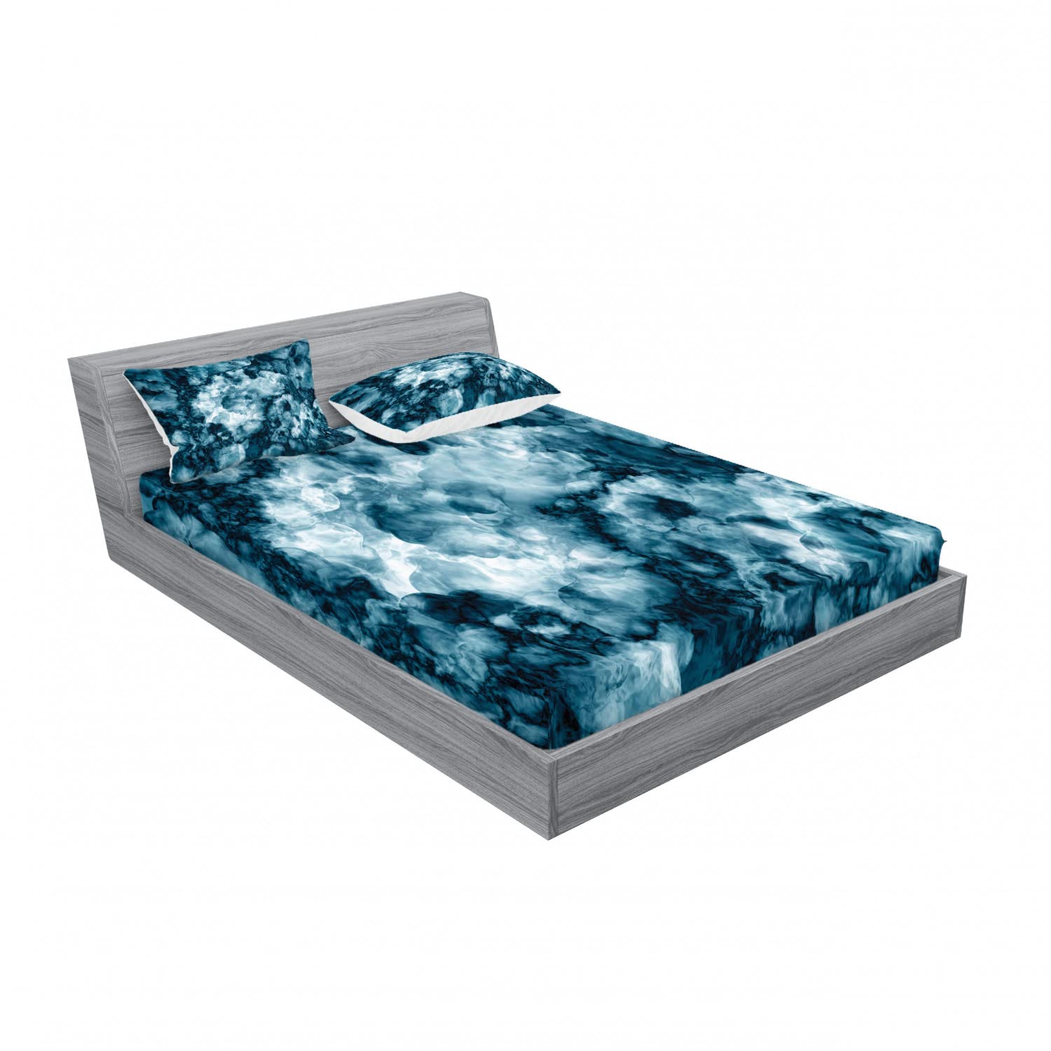 Ambesonne 2-Pack King Size Fitted Sheet Set with 4 Pillow Shams - Blue Marble Stone Print Bedding Collection - Luxury Home Decor for Master Bedroom & Guest Room