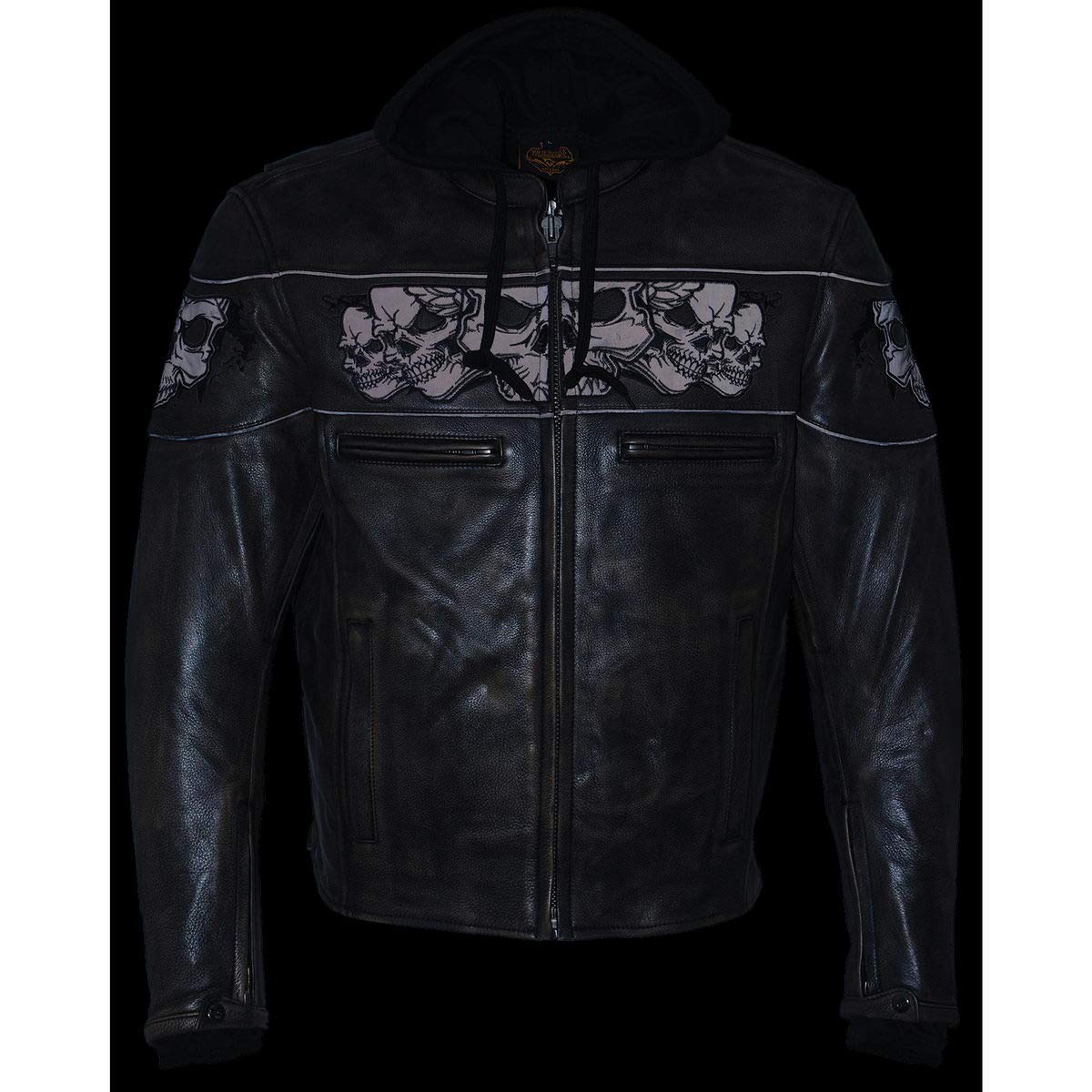 Milwaukee Leather MLM1561 Men's Distressed Brown Leather Motorcycle Jacket with Reflective Skull Design - Perfect for Biker Rides, Night Safety & Vintage Style Outfits