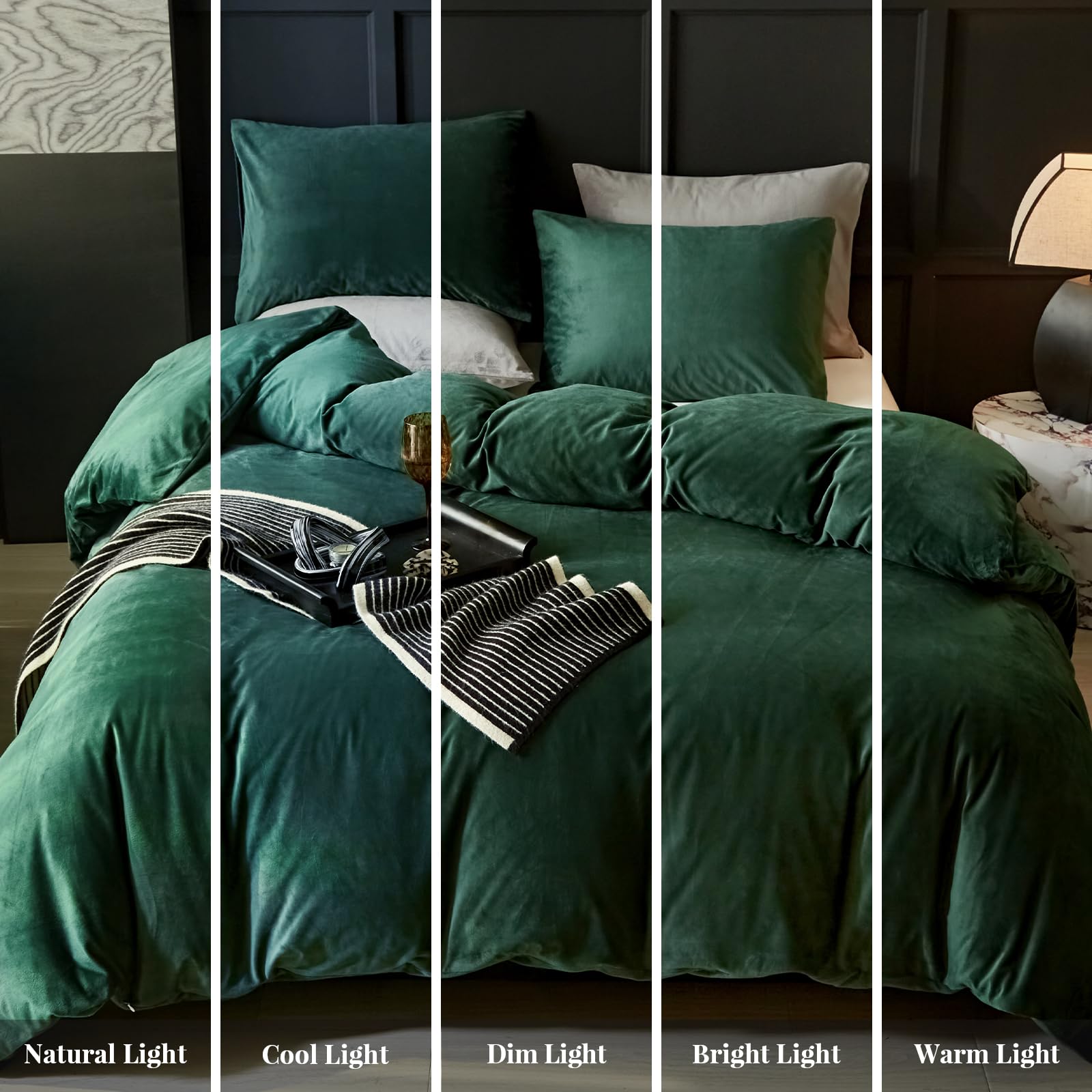 WARMDERN Emerald Green Velvet Duvet Cover Queen Size - Ultra Soft Luxury Flannel Bedding Set (3pc) with Zipper Closure - Modern Textured Crystal Velvet Comforter Cover for Cozy Bedroom Decor - Perfect for Master Bedroom, Guest Room & Winter Warmth