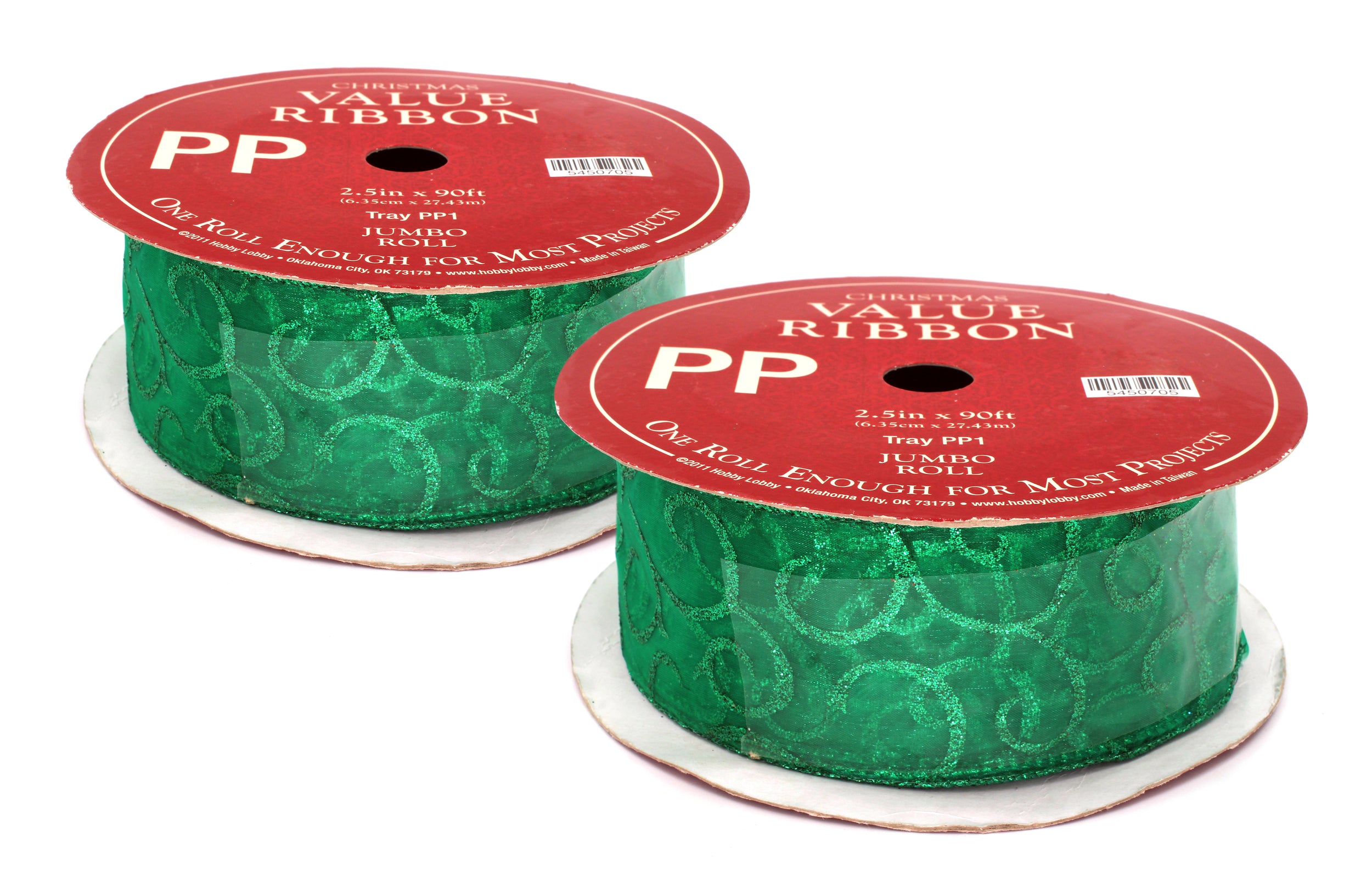 2 Pack of 30' Dark Green Glitter Ribbon - Premium Decorative Ribbon for Gift Wrapping, Christmas Tree Decorations, Party Favors & DIY Crafts