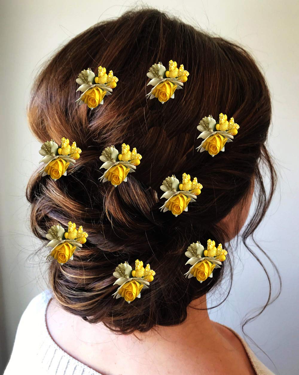 Rose Hair Pins for Women - 8 Pack Yellow Floral Hair Accessories for Parties & Weddings