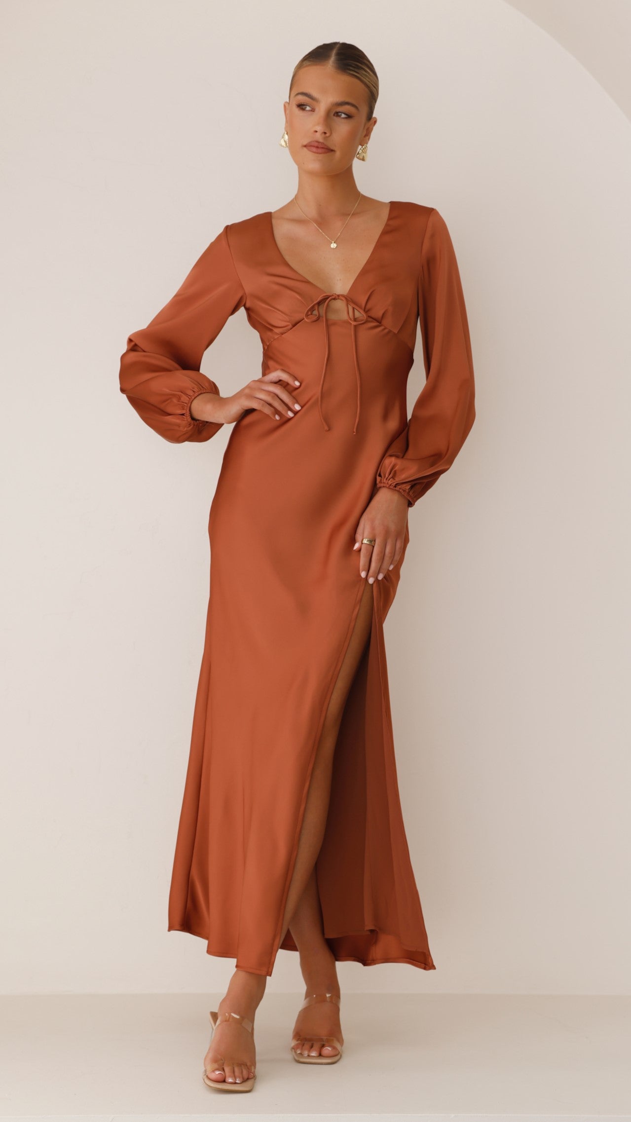 Brigitte Maxi Dress in Copper - Elegant Long Flowy Dress for Women, Perfect for Weddings, Parties & Summer Outings