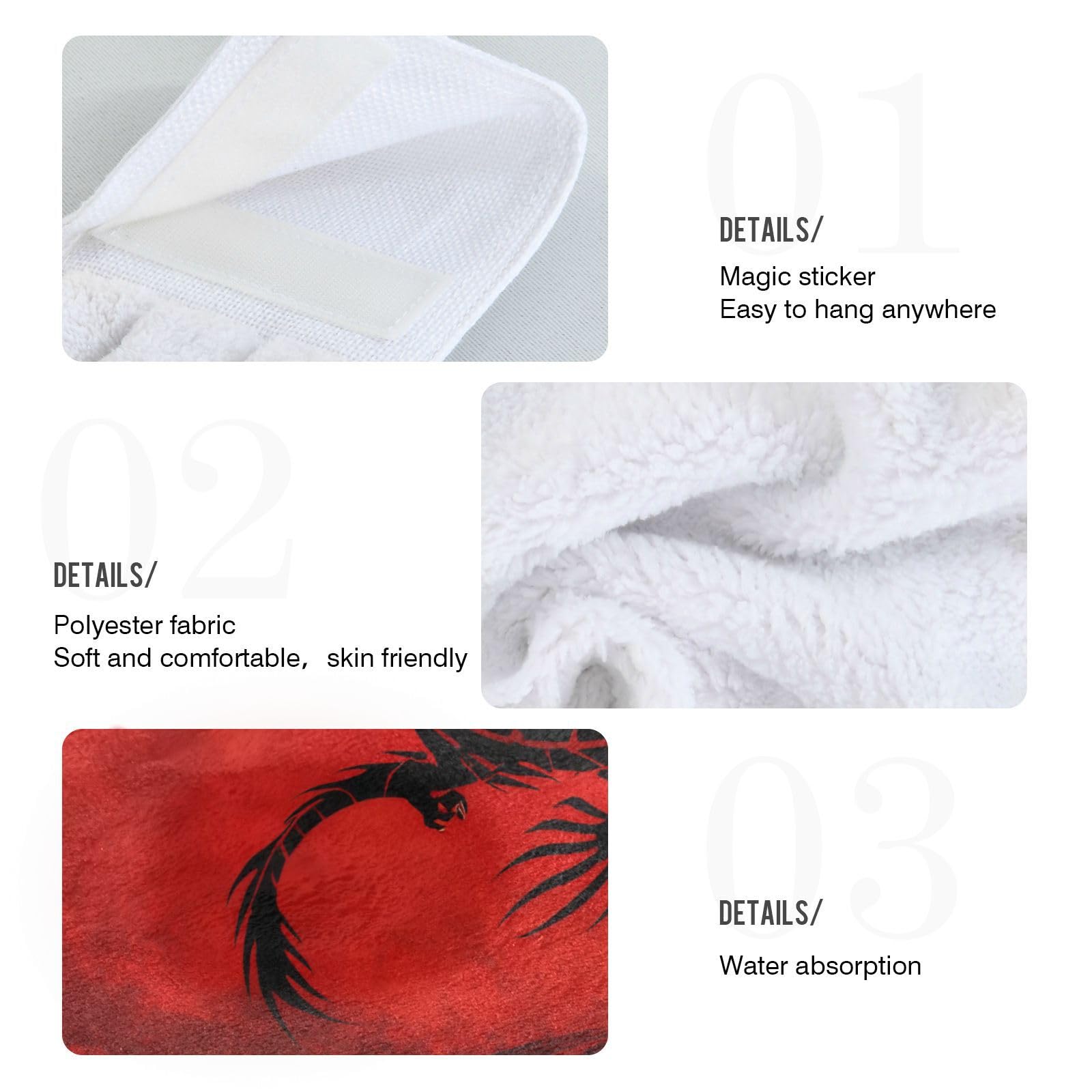 Premium China Dragon Kitchen Towels Set of 2 - 12x17 Inch Soft Absorbent Hand Towels & Dishcloths with Hanging Loop for Bathroom & Kitchen Decor | Perfect for Holiday Gifts, Housewarming & Asian-Themed Home Décor