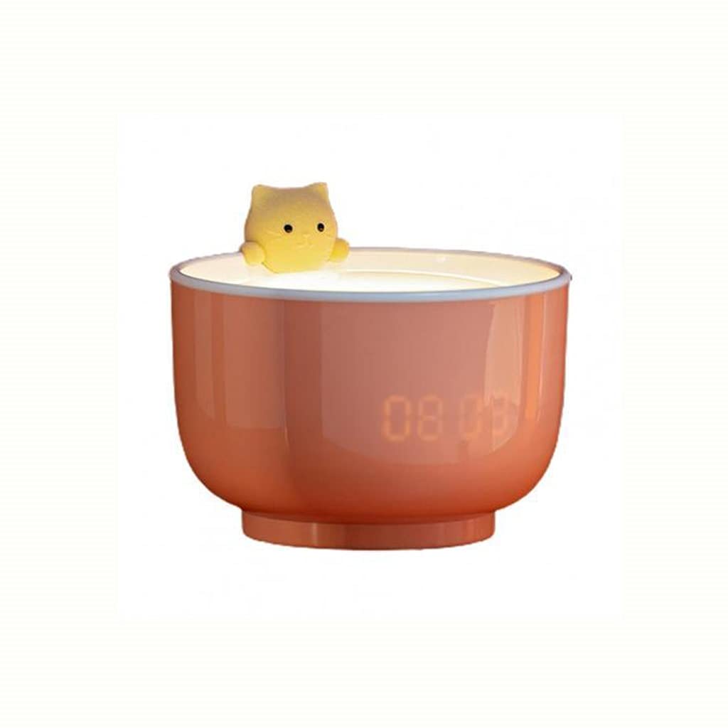 QHYTL Cartoon Cat Teacup Alarm Clock with LED Night Light - USB Powered Digital Desk Clock for Kids & Adults - Perfect for Bedroom, Nursery, and Gift Giving