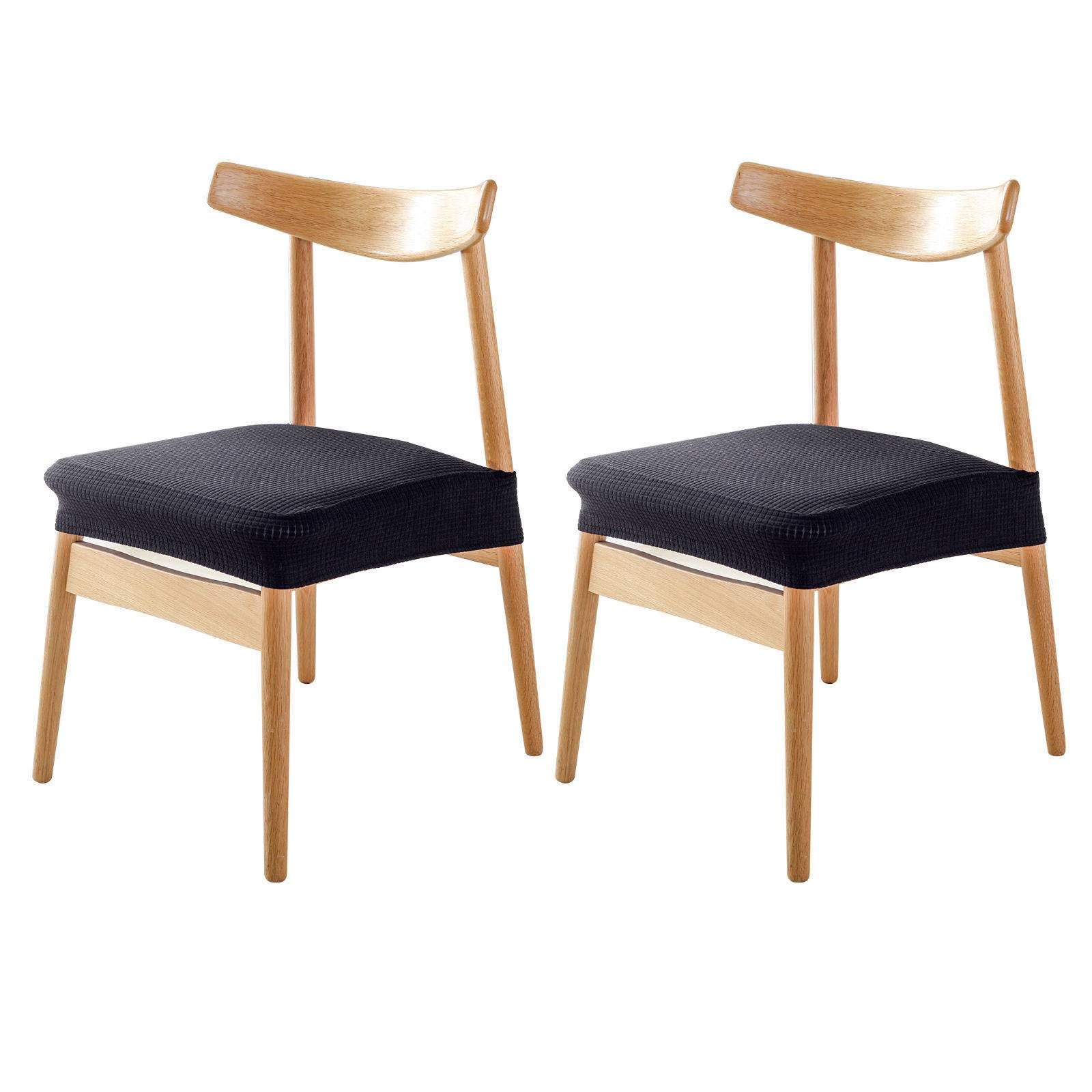 Stretch Jacquard Chair Seat Covers - 2 Pack Washable Dining Room Chair Protectors | Dustproof & Removable Slipcovers (Black) for Home, Office & Restaurant Use