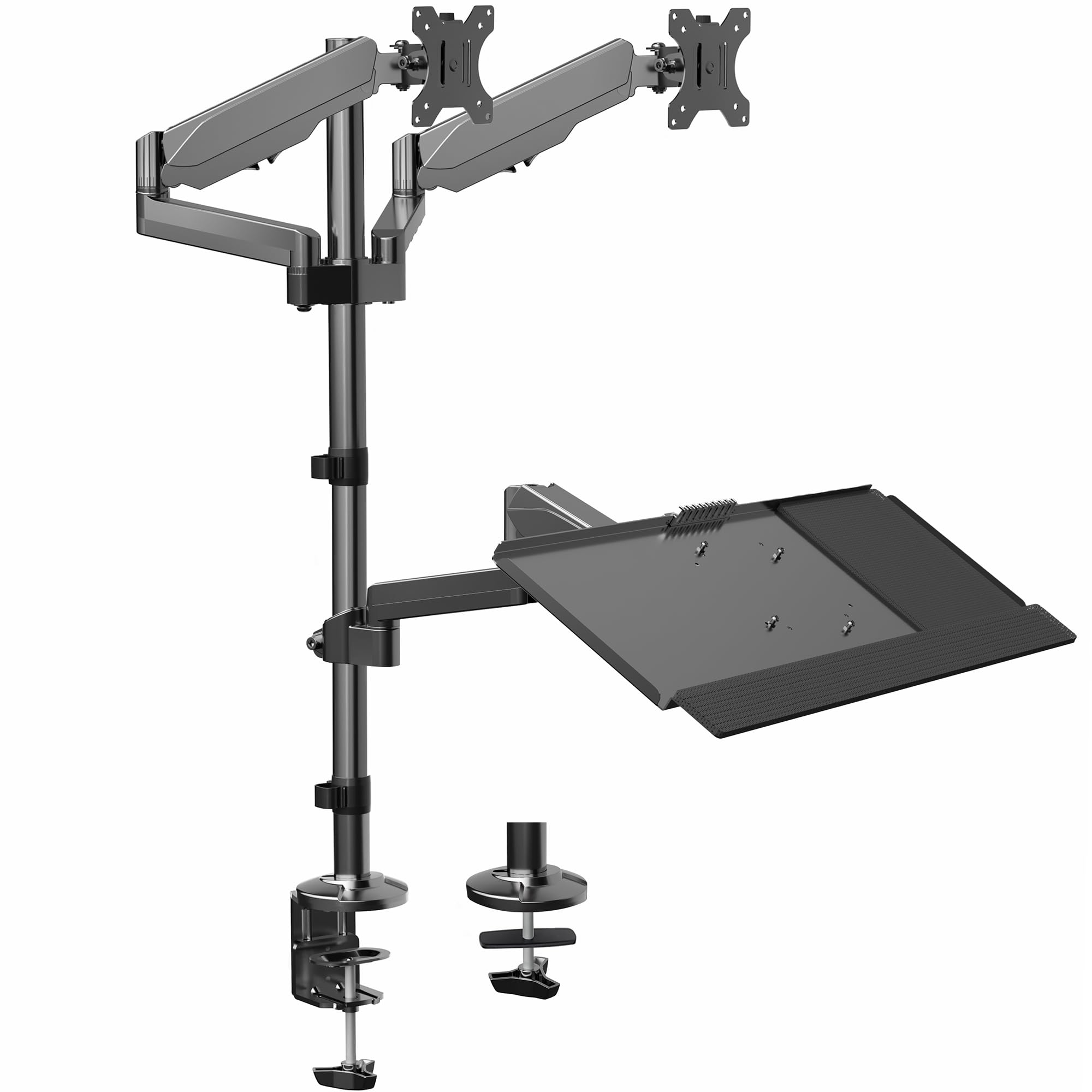 VIVO Black Dual Monitor Stand - Adjustable Height Sit to Stand Workstation with Pneumatic Spring, Holds 2 Screens up to 32 inches - Perfect for Home Office, Gaming Setup & Ergonomic Workspace