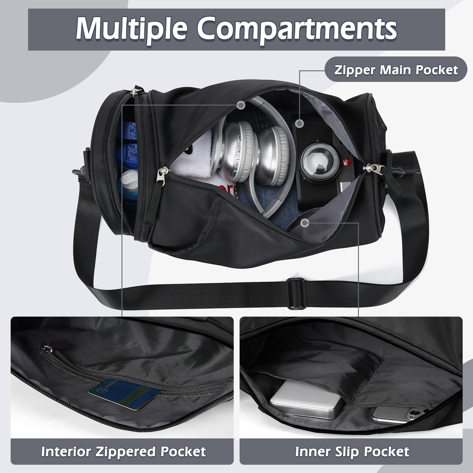 Small Gym Bag for Women & Men - Waterproof Mini Duffle Bag for Workout, Yoga, Sports, Travel, Overnight Weekender & Dance | Lightweight & Durable | Perfect for Gym, Fitness Class, Weekend Getaways & Dance Practice (Black)