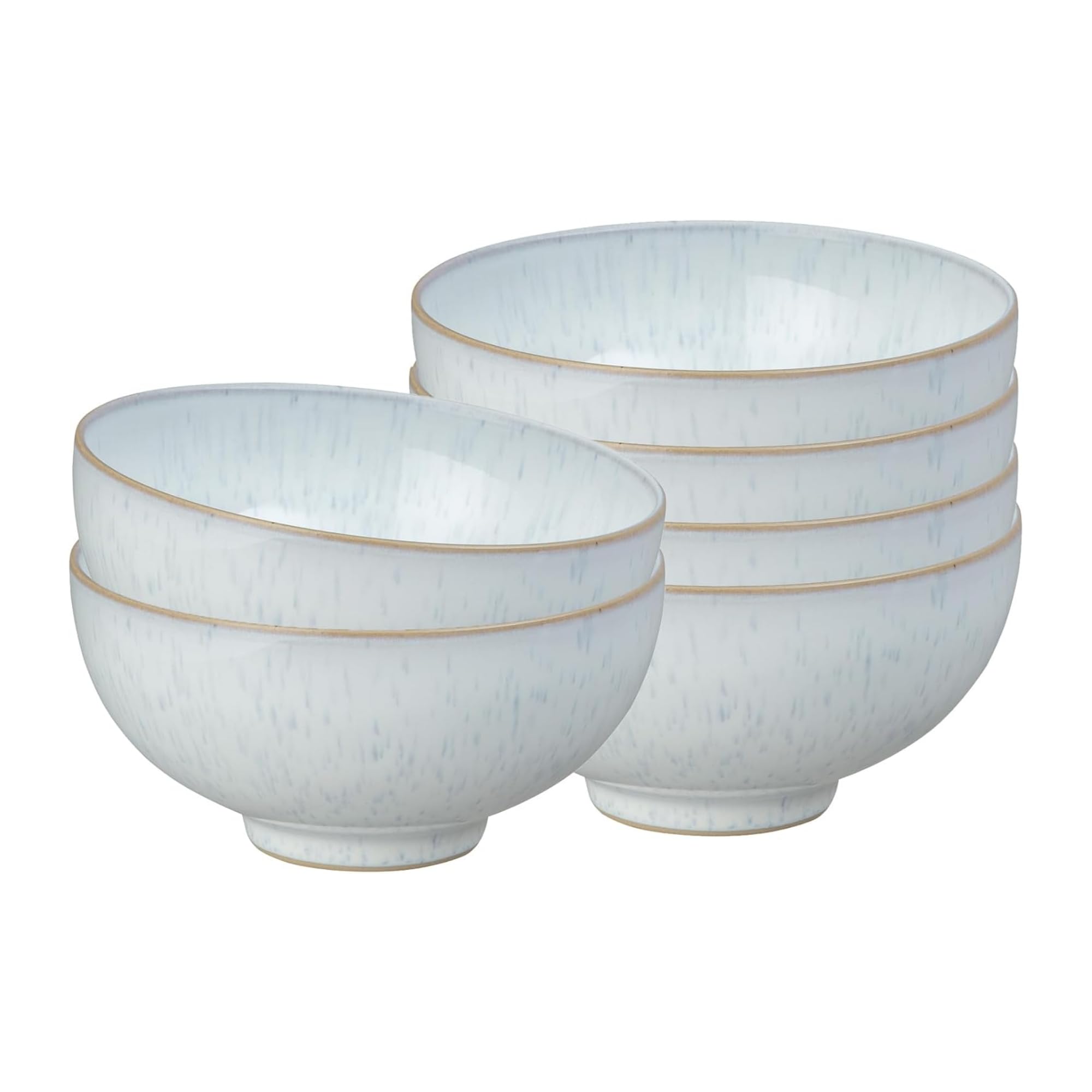 Denby White Speckle Rice Bowls Set of 6 - 16.2oz Ceramic Stoneware Bowls | Microwave & Dishwasher Safe | Chip & Scratch Resistant | Reactive White Glaze | Perfect for Oats, Cereal, Noodles, Soups & Asian Cuisine | Elegant Tableware for Everyday Meals & Dinner Parties