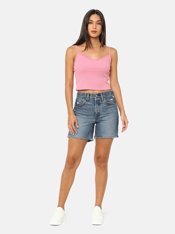 Levi's Women's 501 Mid Thigh Denim Shorts - Classic Fit, High Waist, Vintage Wash | Perfect for Summer Outfits, Casual Wear & Beach Vacations