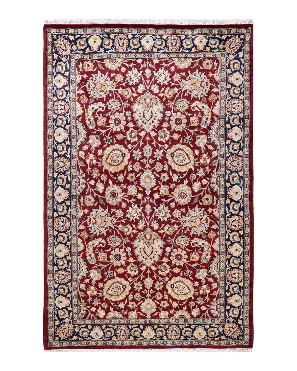 Handmade Wool Oriental Mogul Red 4x6 Area Rug - Traditional Hand Knotted One of a Kind Solo Rugs for Living Room, Bedroom & Dining Room Decor