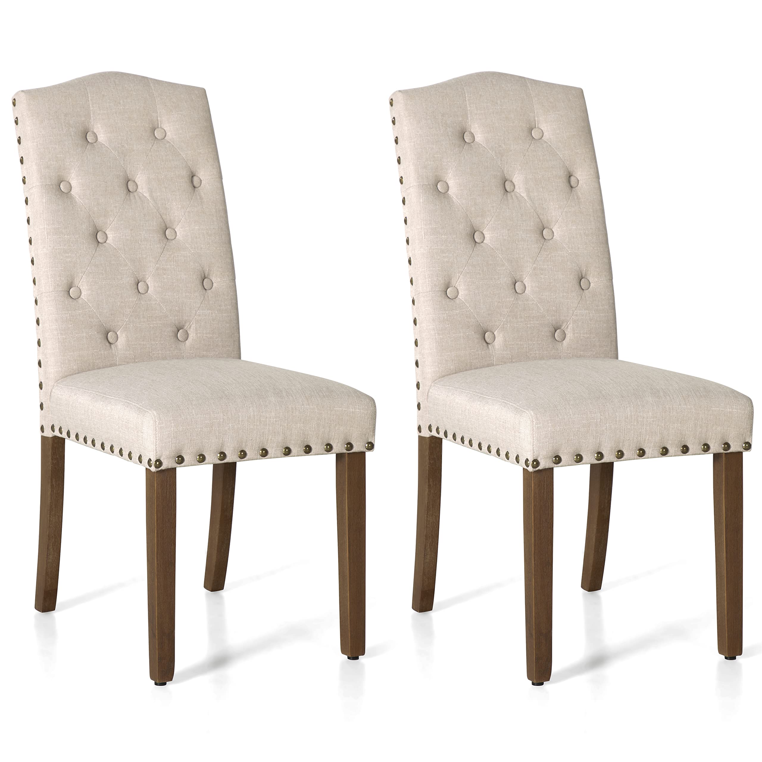 MAISON ARTS Tufted Dining Chairs Set of 2 - High Back Upholstered Fabric Parsons Chairs with Solid Wood Legs for Kitchen & Dining Room - Comfortable Padded Seating for Family Meals & Entertaining, Beige