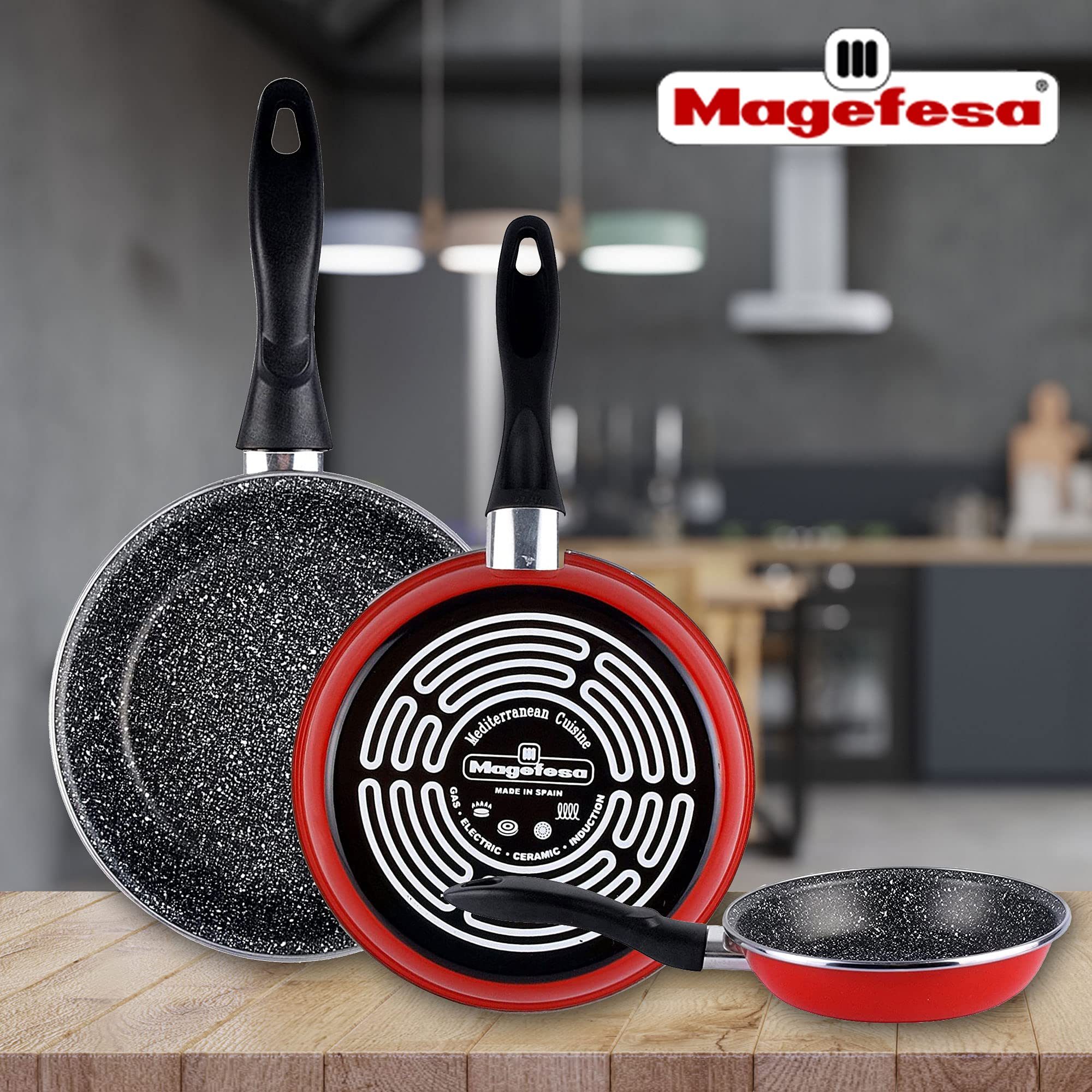 Magefesa K2 Red 20cm Non-Stick Frying Pan - Vitrified Steel Construction, Stone Effect Coating, Induction Compatible, Energy Efficient - Perfect for Sautéing, Frying & Cooking on Gas, Electric & Induction Stoves