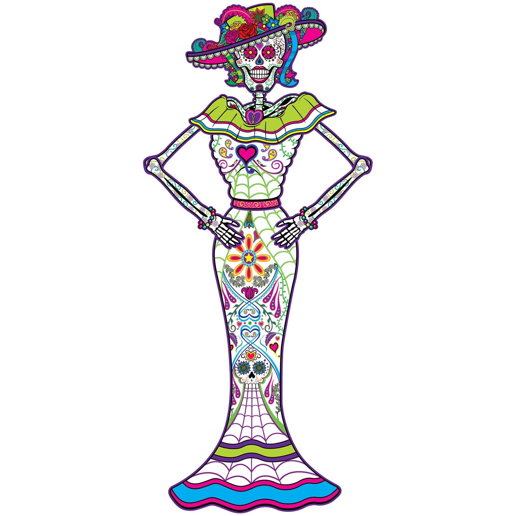 12 Pack Beistle Jointed Day of the Dead Female Skeleton Decorations - Mexican Sugar Skull Party Supplies for Halloween, Dia de los Muertos Celebrations & Home Decor
