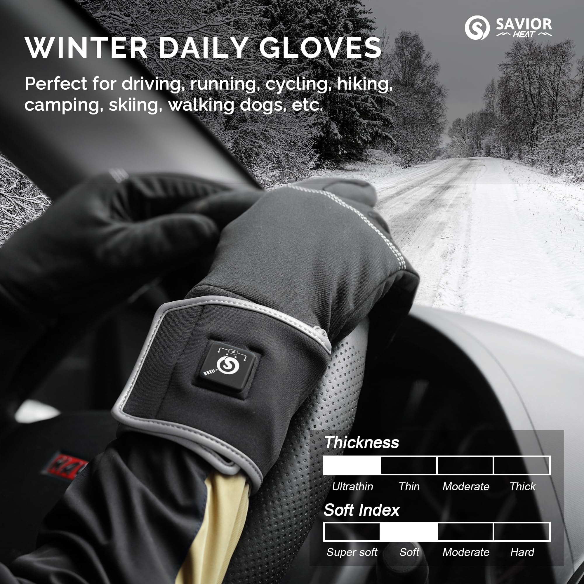 SAVIOR HEAT Electric Heated Gloves for Men & Women - 7.4V Rechargeable Battery Heated Glove Liners - Thin & Warm Winter Gloves for Skiing, Driving, Running, Cycling, Hiking, Camping & Outdoor Activities - Perfect for Cold Weather Work & Typing
