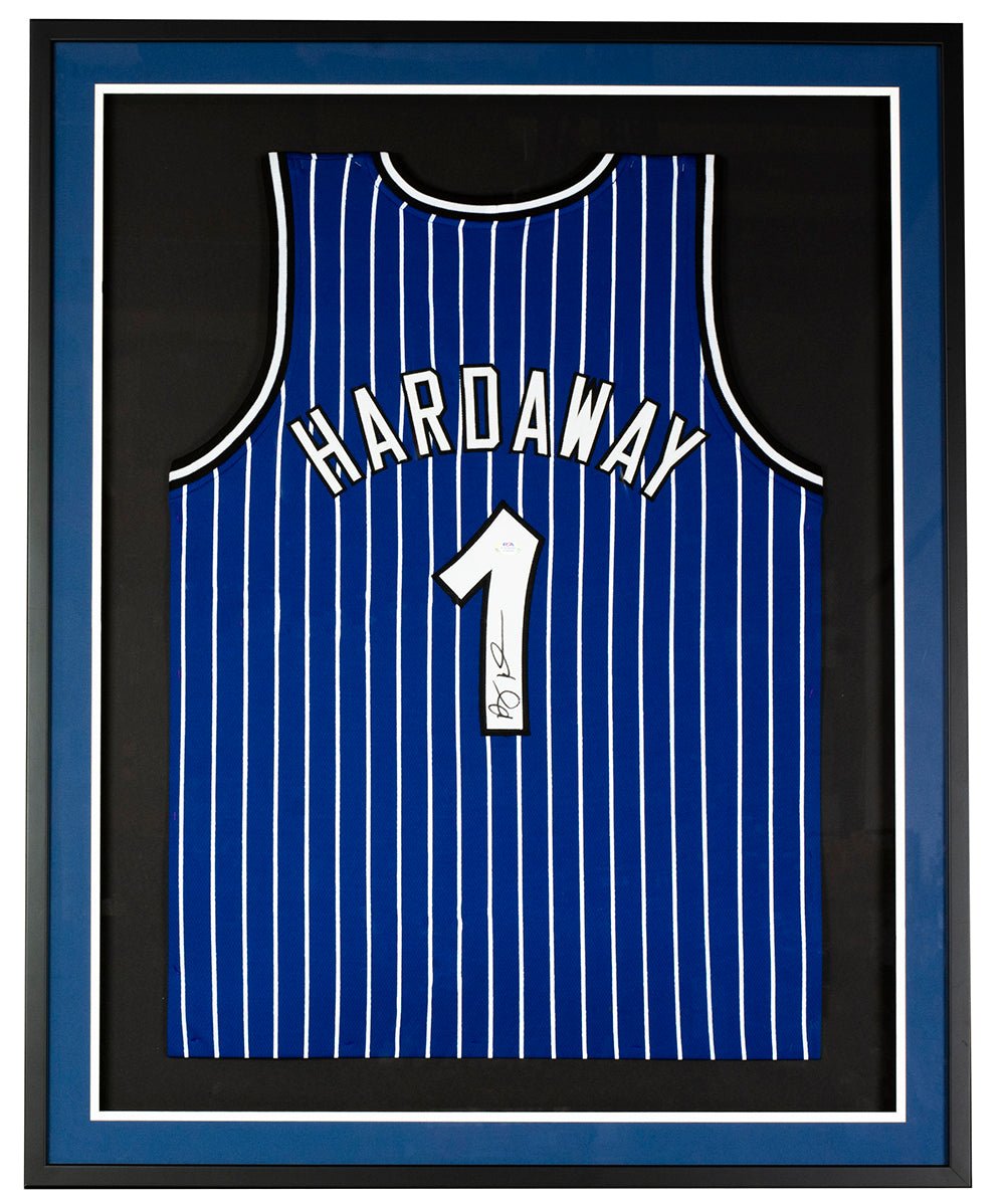 Authentic Penny Hardaway Orlando Magic Signed Framed Blue Basketball Jersey with PSA ITP Certification - Perfect for Sports Memorabilia Collectors and Orlando Magic Fans