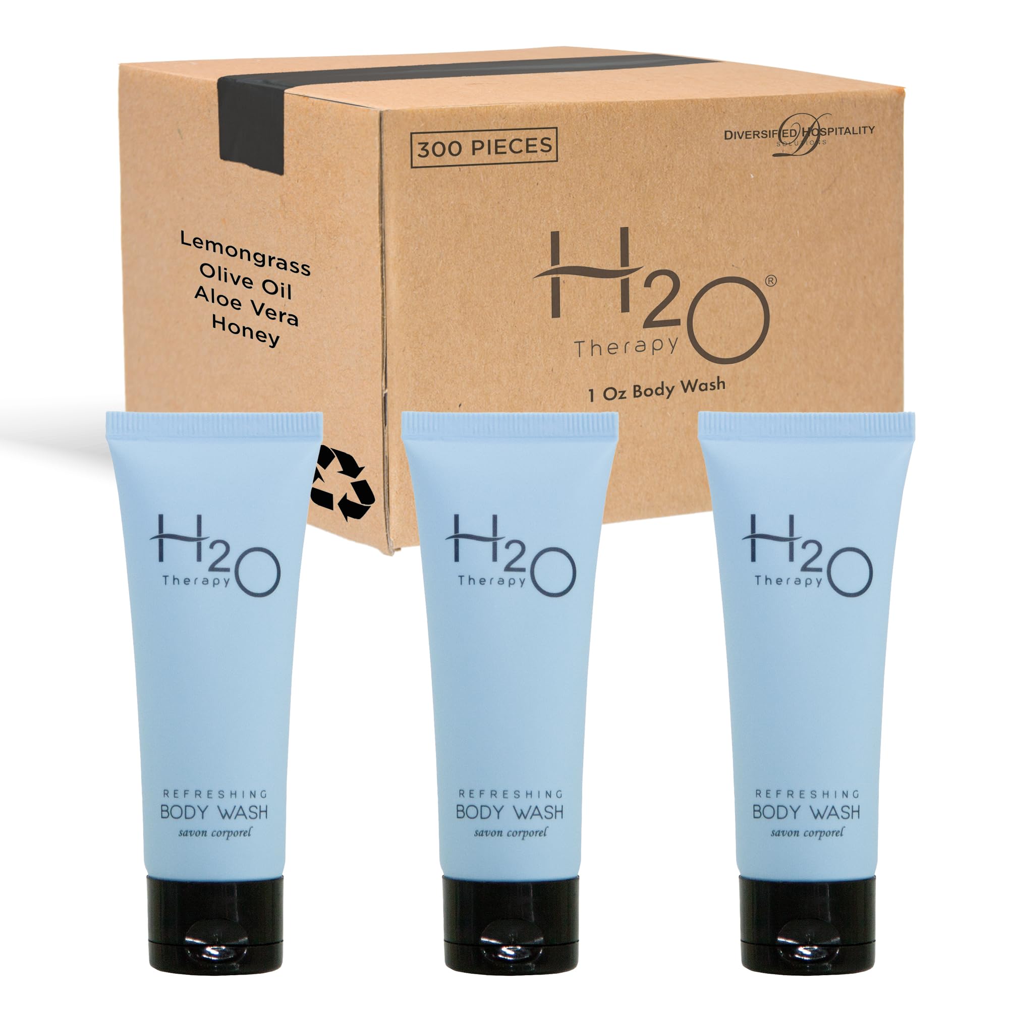H2O Therapy Shampoo & Body Wash Travel Size - 1 oz Bottles (Pack of 300) | Hotel & Hospitality Amenities | Perfect for Hotels, Gyms, Spas & Travel Toiletries