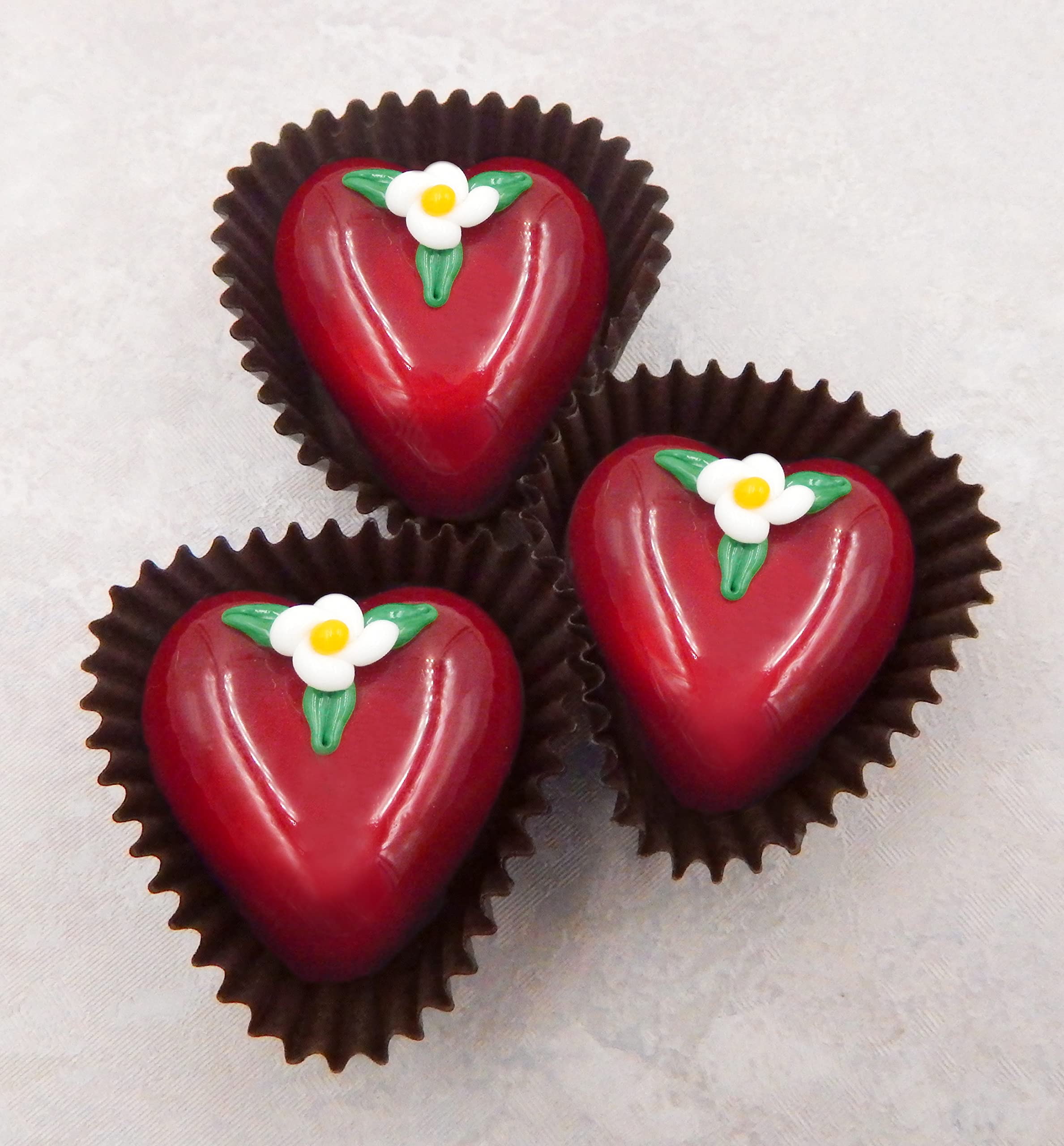 Handmade Glass Heart Chocolate Treat - Elegant Home Décor Gift with Cherry & White Flower Design | Perfect for Valentine's Day, Anniversary & Romantic Gifts