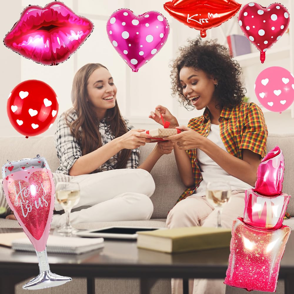 Galentines Day Balloons Set - XOXO Lips & Lipstick Foil Balloons for Party Decorations | Perfect for Galentines Day Celebrations, Girls Night Out, and Bachelorette Parties