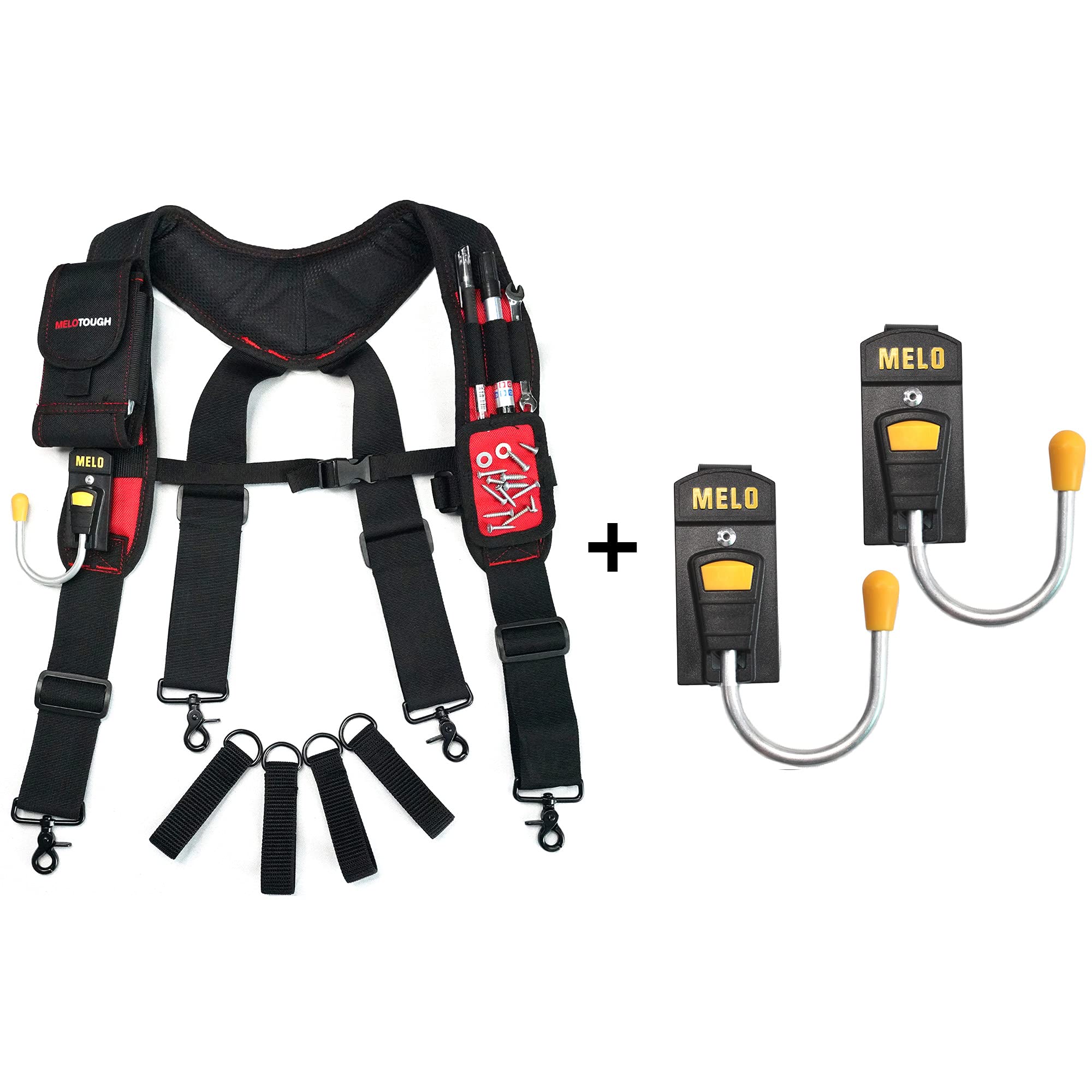 MELOTOUGH Magnetic Suspenders Tool Belt with 2-Pack Drill Holster - Heavy Duty Work Belt for Electricians, Carpenters & Construction Workers - Secure & Adjustable for Comfortable All-Day Use