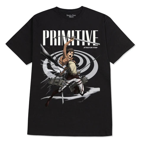 Primitive Eren Black Graphic T-Shirt - Anime Streetwear for Casual Wear & Cosplay