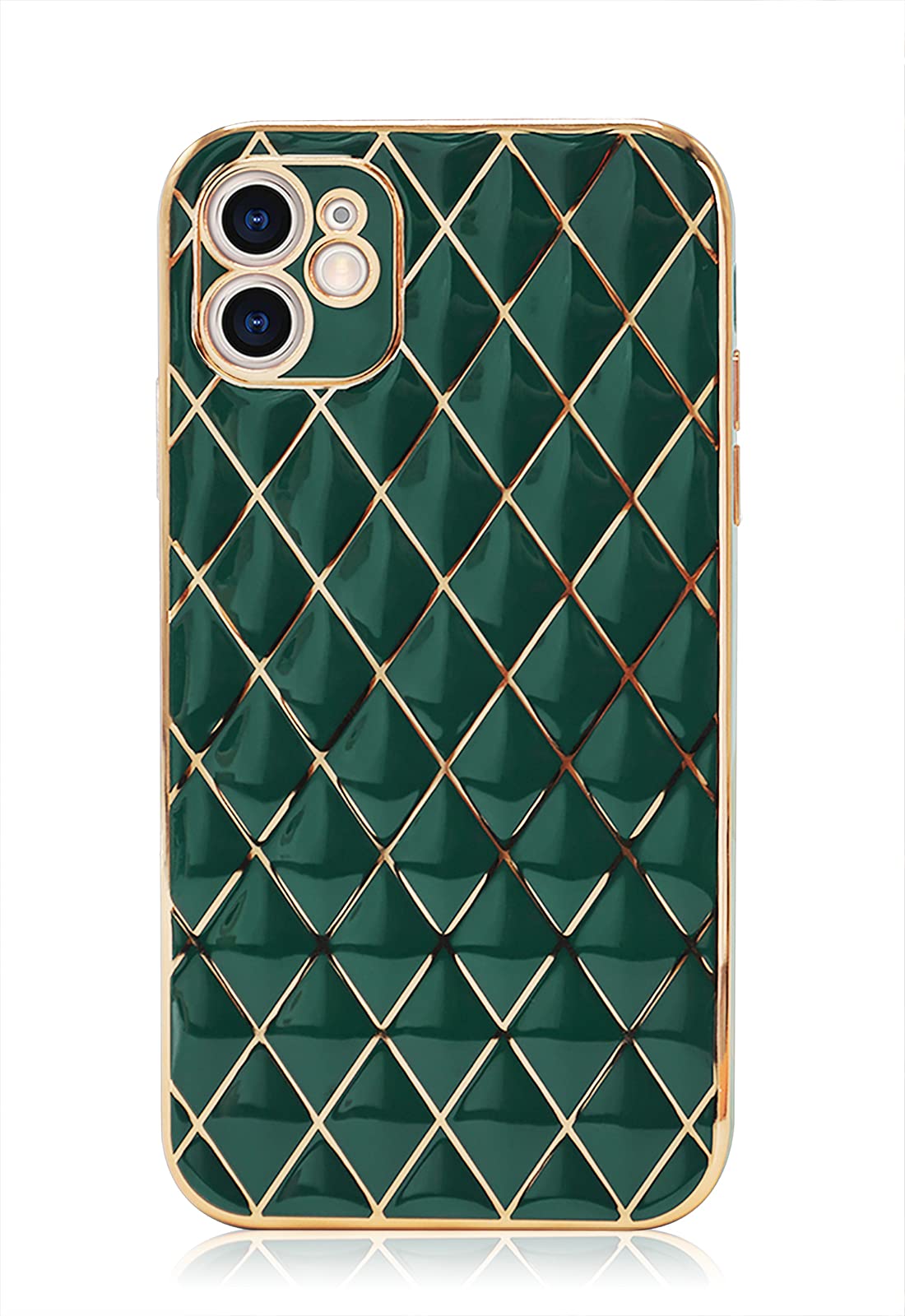 Luxury Diamond Pattern Soft Silicone Case for iPhone 12 Pro Max (6.7 Inch) - Slim Flexible Protective Cover with Cute Design for Women & Girls (Green) | Perfect for Everyday Use, Work, and Special Occasions