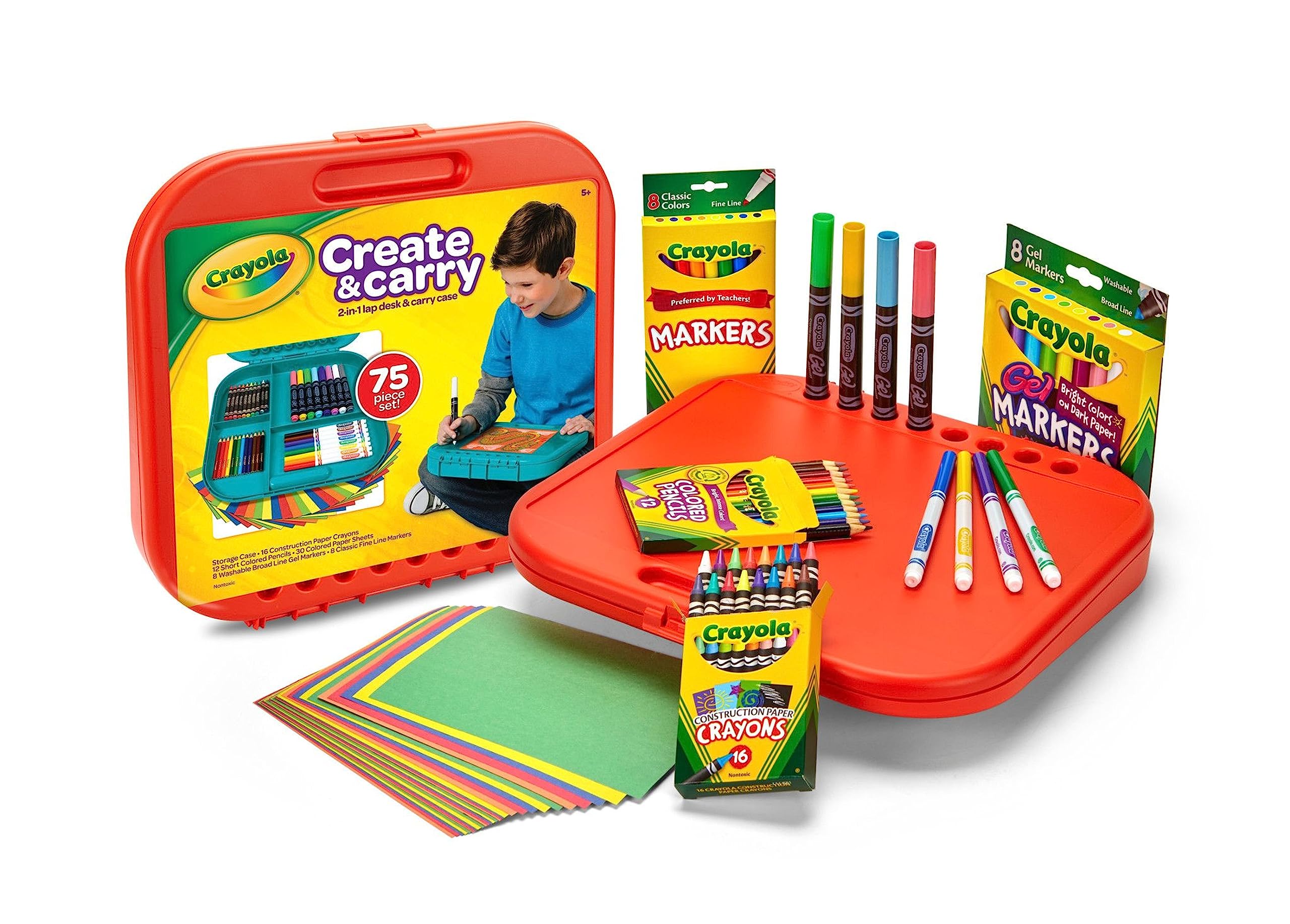 Crayola Create 'N Carry 75-Piece Art Set - 2-in-1 Lap Desk & Carrying Case for Kids | Drawing, Coloring & Craft Supplies | Perfect for Travel, Birthday & Easter Gifts | Ideal for Home, School & Road Trips