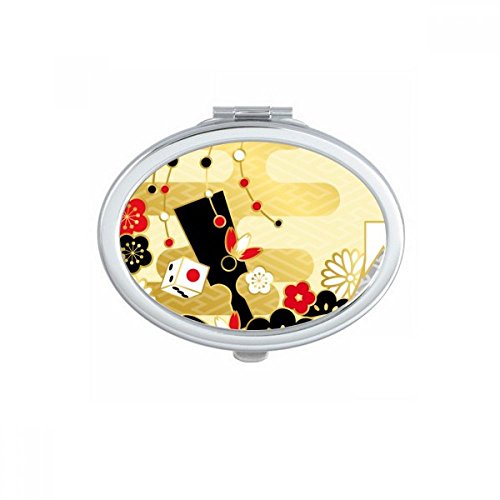 DIYthinker Golden Sakura Geometry Flowers Pattern Oval Mirror - Portable Folding Double-Sided Makeup Mirror with Stand (Perfect for Vanity, Travel, and Home Decor)