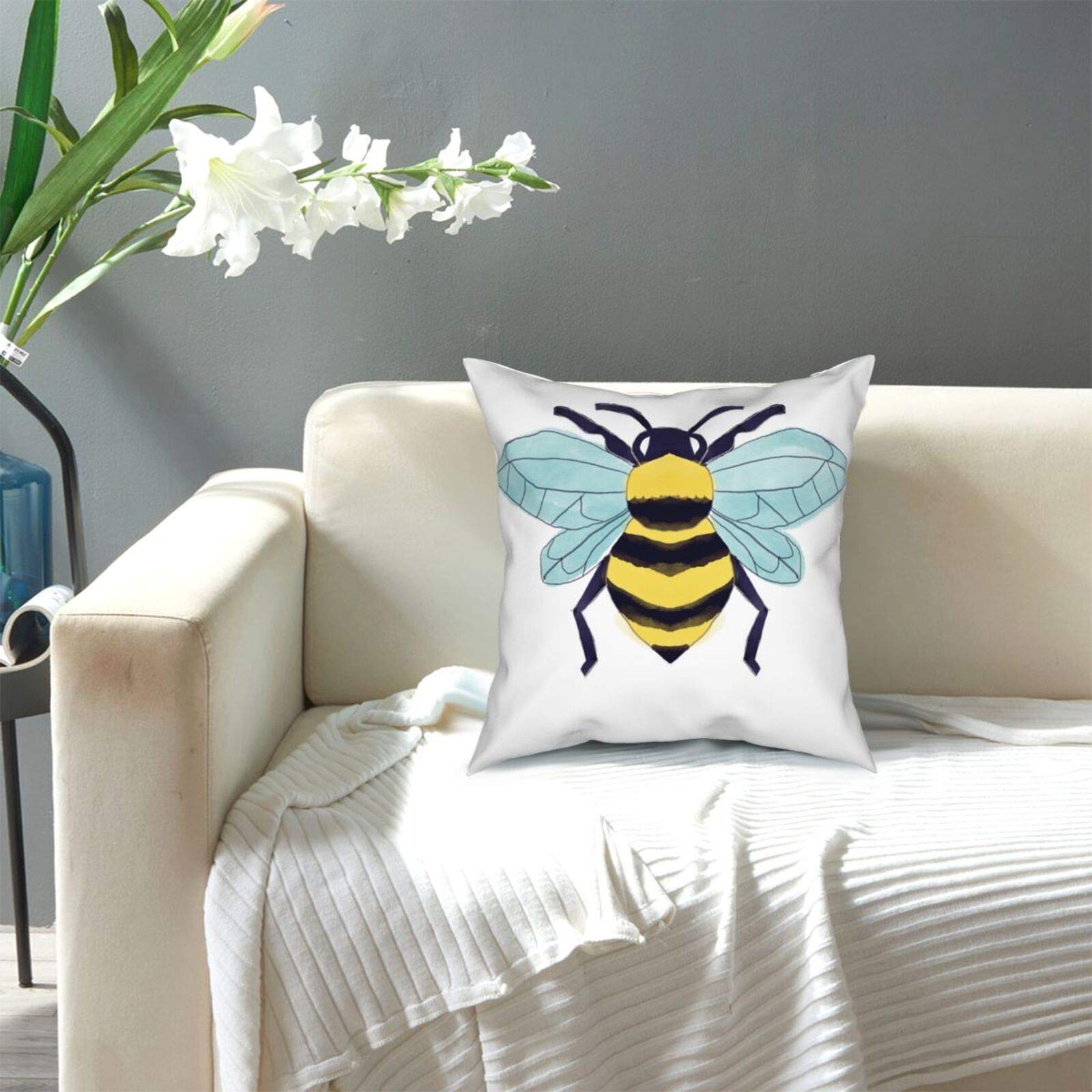 Modern Bee Pillow Covers 12x12 Inch - Decorative Sofa Throw Pillow Cases for Couch, Bed, Car & Outdoor Use - Soft & Stylish Home Decor Accent for Living Room, Patio & Travel