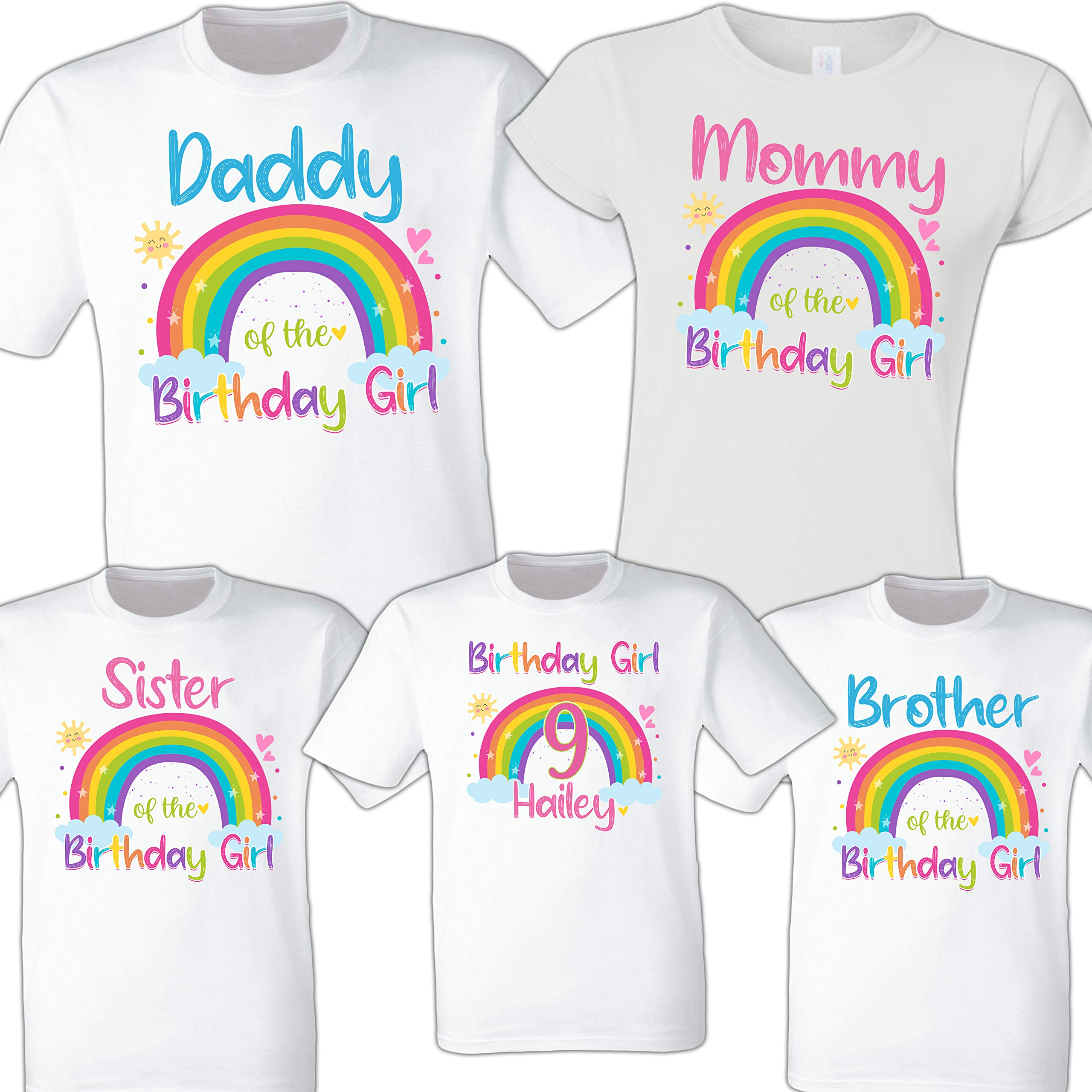 Rainbow Birthday Shirt | Matching Family Birthday Outfits | Personalized Cute Pink Girl's Tee | Perfect for Birthday Parties & Family Photo Shoots
