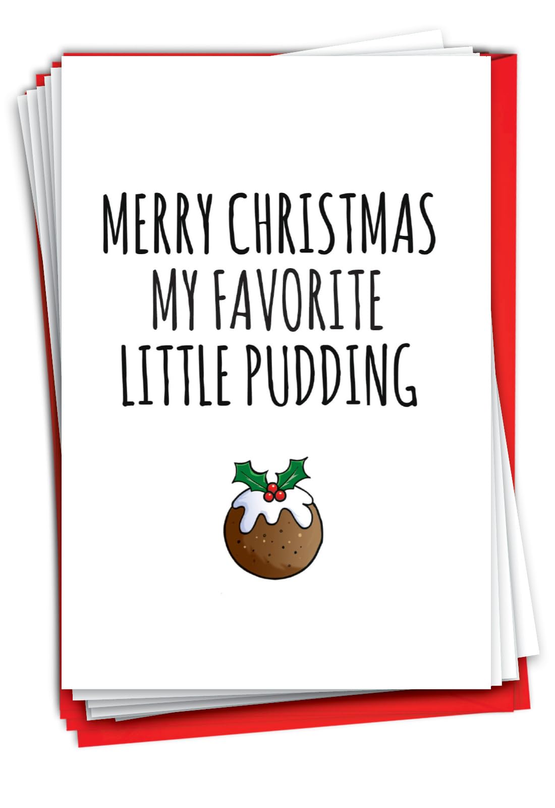 NobleWorks 12 Funny Christmas Greeting Cards Boxed Set with 5x7 Inch Envelopes - Holiday Cheer Little Pudding Design (C10283XSG-B12x1) | Perfect for Office Parties, Family Gatherings & Secret Santa Exchanges