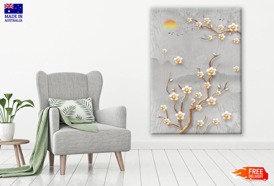 3D Golden Flower Tree Abstract Design Print - 100% Australian Made Wall Art for Living Room, Bedroom & Office Decor
