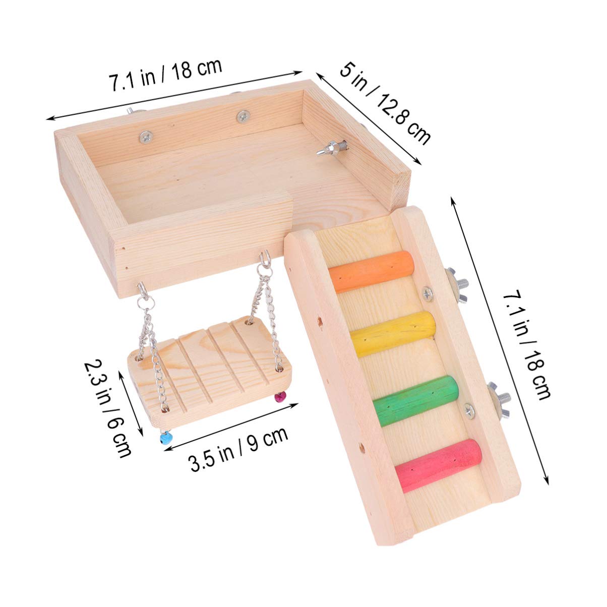 POPETPOP Parrot Chewing Toy Set - Bird Swing, Ladder & Chew Toys for Parakeets, Cockatiels, Conures | Durable Pet Bird Accessories for Cage Play, Exercise & Mental Stimulation