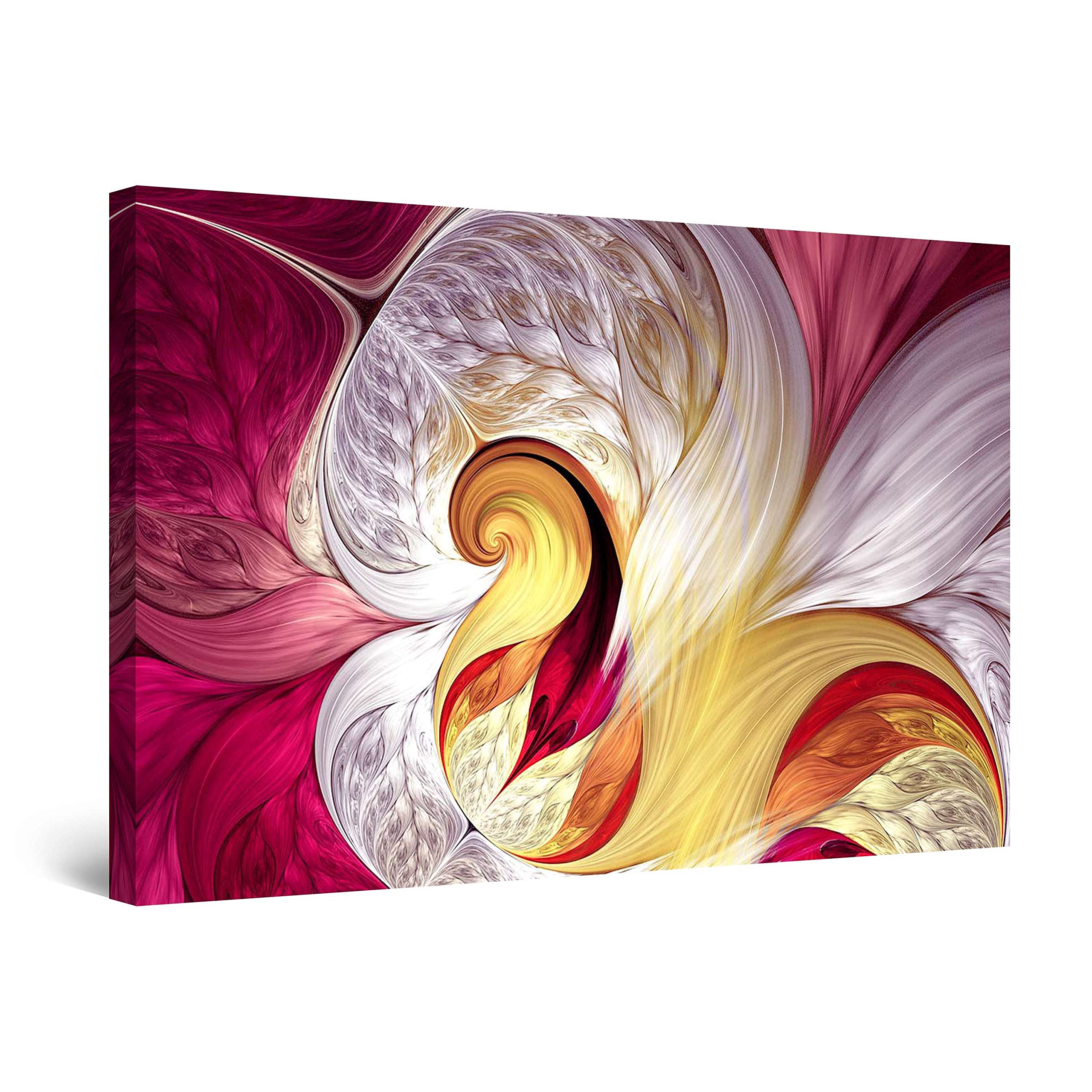 Startonight Abstract Waves Canvas Wall Art - White & Burgundy Modern Framed Print 32