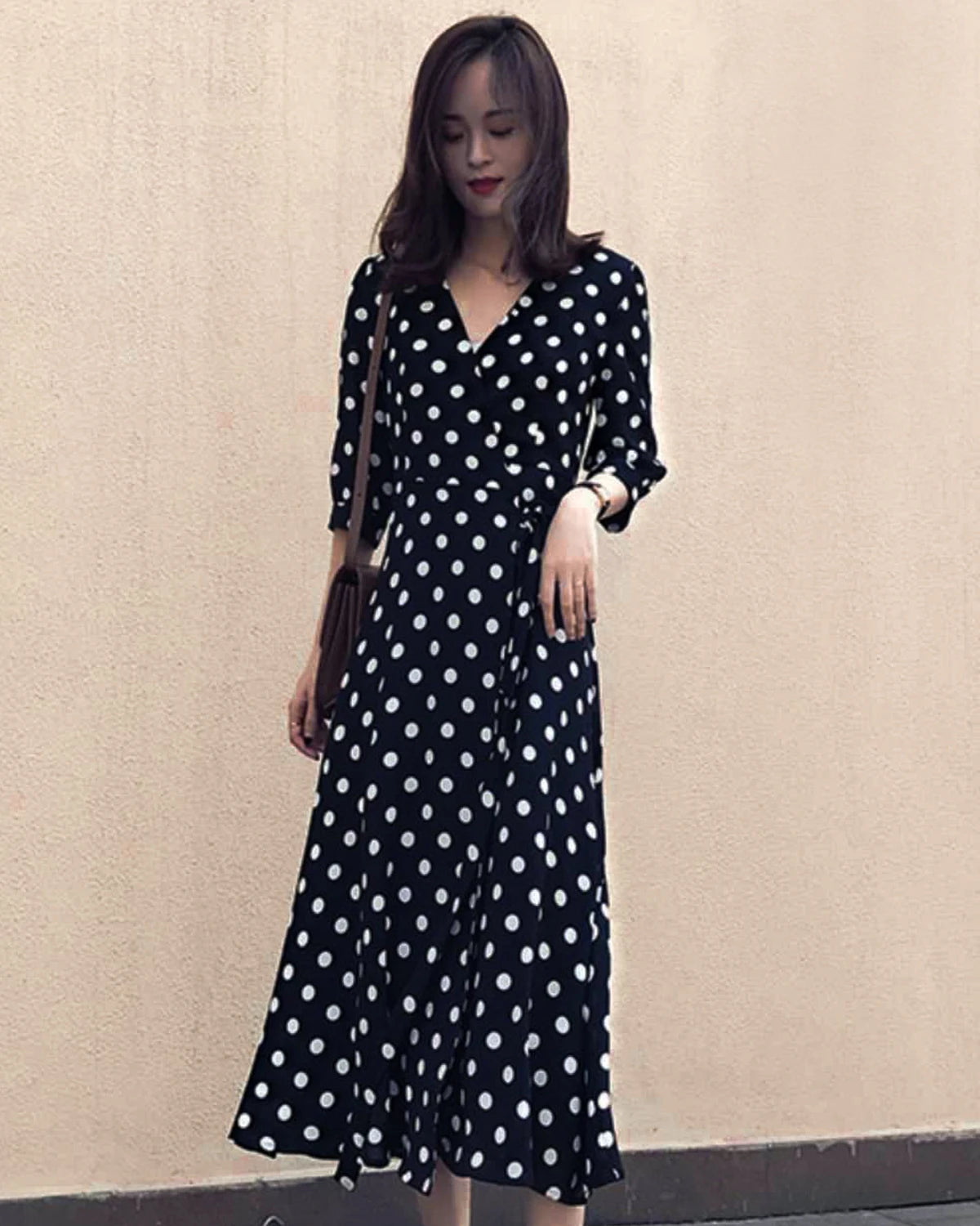 Elegant Polka Dot Silk Wrap Dress for Women - Flowy Midi Dress for Party, Wedding & Special Occasions