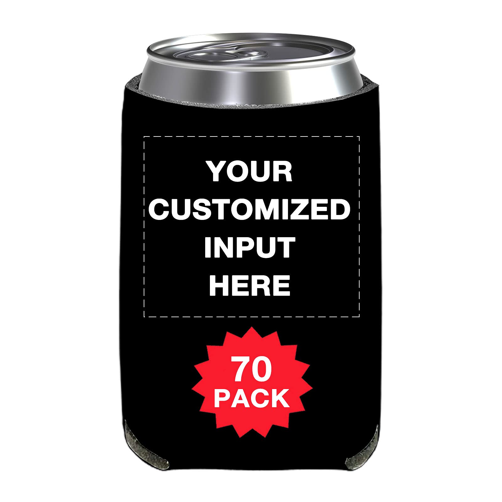 Custom Printed Can Sleeves 70-Pack - Personalized Beer Coolers with Photo/Logo - Bulk Insulated Beverage Sleeves for Weddings, Fishing Trips, Picnics & Outdoor Parties