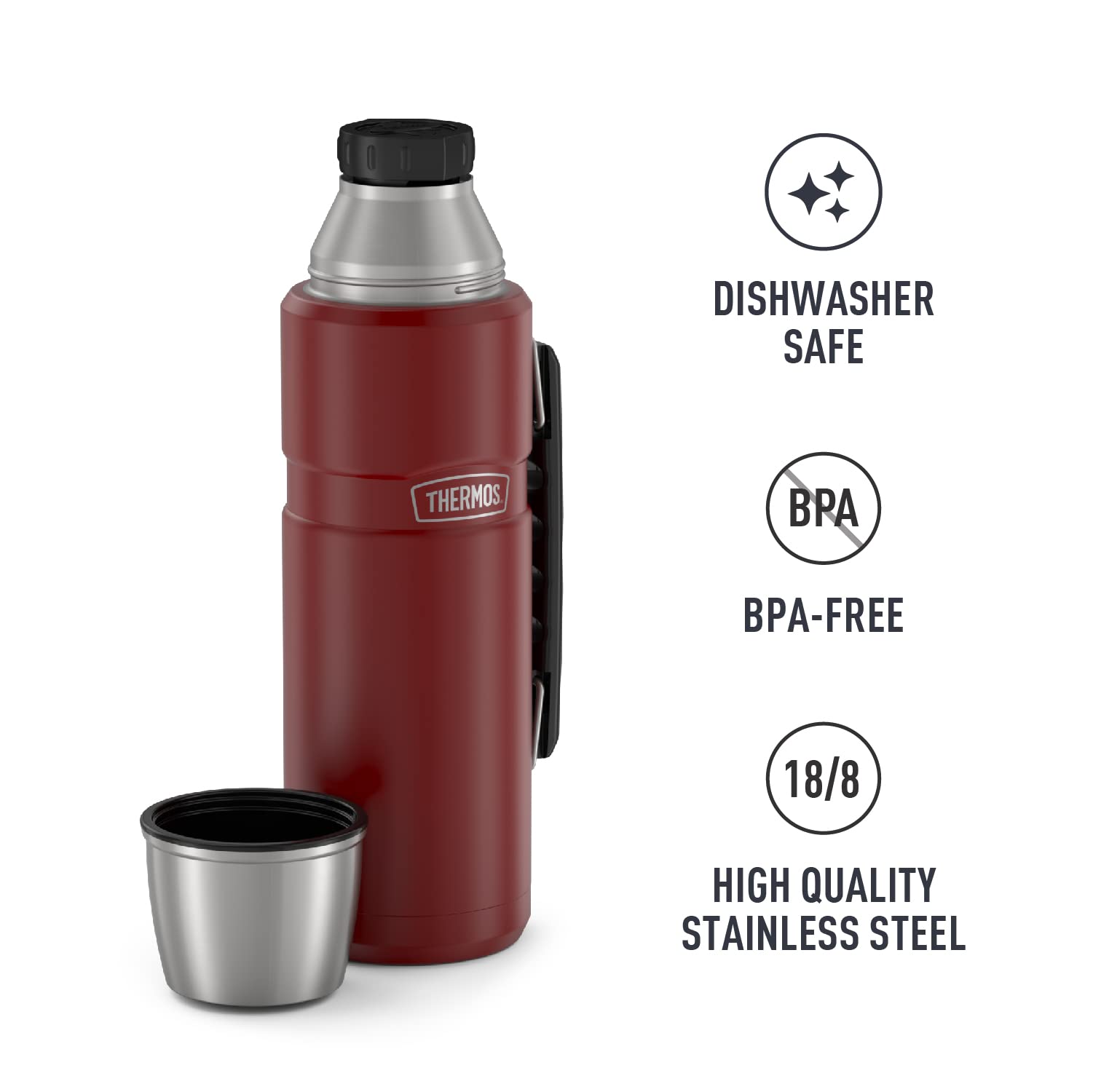 THERMOS Stainless King 40oz Vacuum-Insulated Water Bottle - Rustic Red, Leak-Proof & Temperature Retention for 24 Hours - Perfect for Hiking, Camping, Gym & Outdoor Activities
