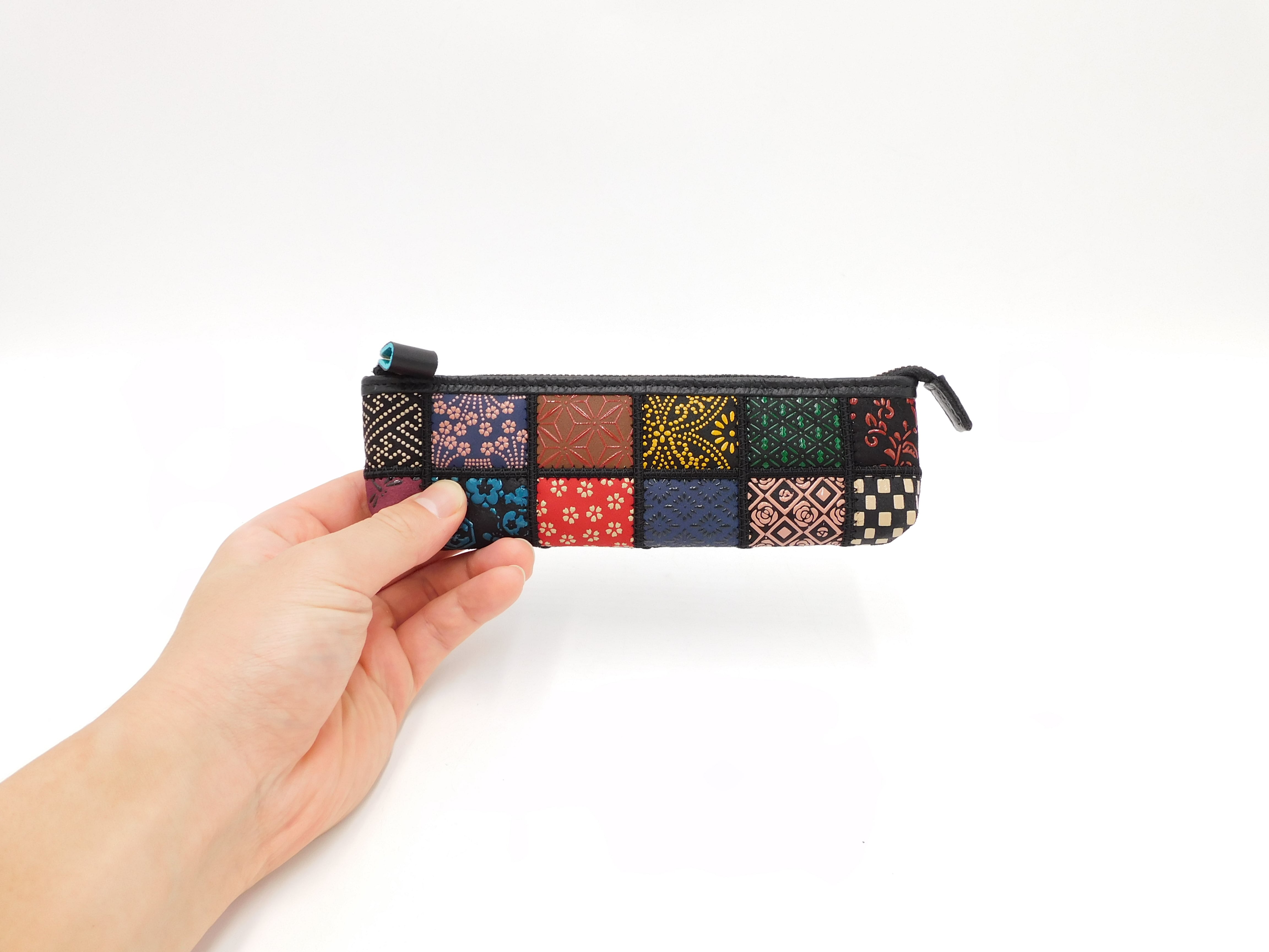 Japanese Deerskin Leather Pencil Case - Handmade Patchwork Design, Multi-Color Traditional Craft Pouch (Made in Japan) - Perfect for School, Office & Gift Giving