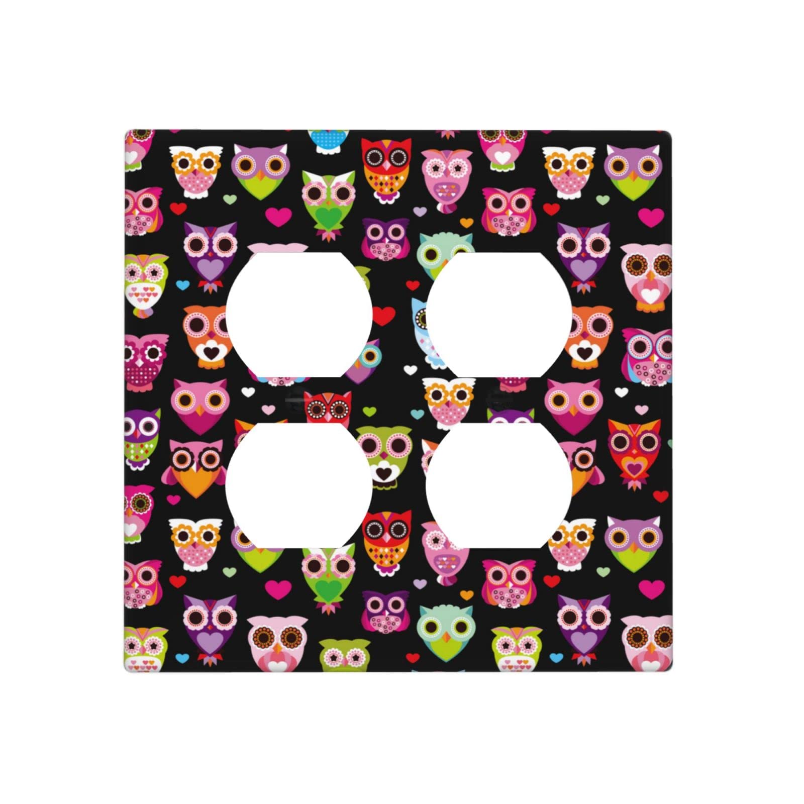 Funny Cartoon Owls Double Duplex Outlet Cover - Decorative Light Switch Plate for Bathroom, Kitchen & Home Decor - Perfect for Kids' Rooms, Nursery & Themed Spaces