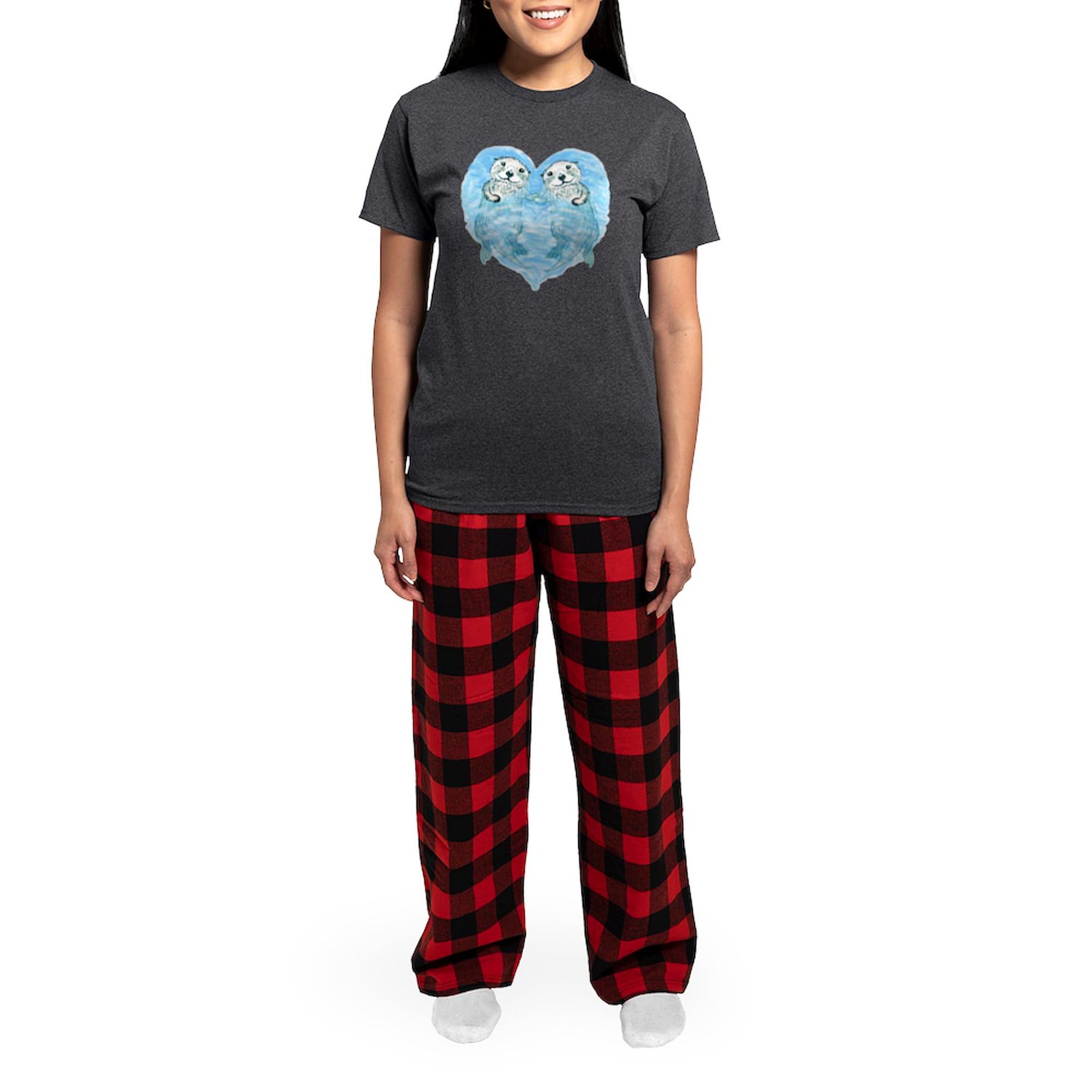 Sea Otters Holding Hands Women's Charcoal Pajama Set - Cute Animal Print Sleepwear for Women, Soft & Comfortable Lounge Pajamas - Perfect for Sleepovers, Relaxing at Home, and Gifts