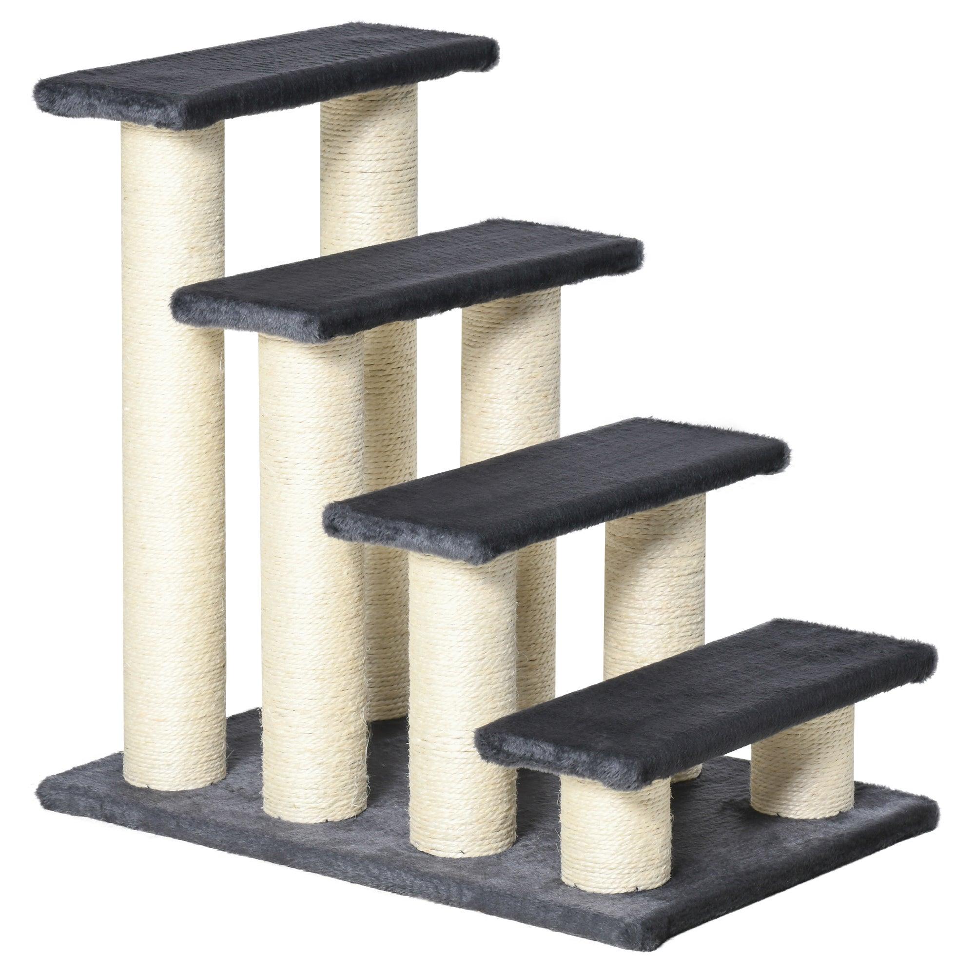 4-Step Cat Tree for High Beds & Couches - Sisal Scratching Post & Climbing Toy for Indoor Cats & Small Dogs - Gray Pet Stairs for Play & Rest - Perfect for Kittens, Senior Pets & Multi-Level Homes