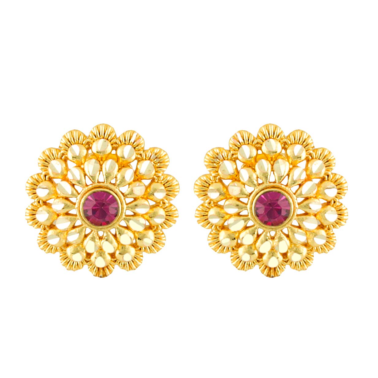 MEENAZ 18k Gold Plated Ruby Meenakari Stud Earrings for Women - Traditional South Indian Temple Jewelry Set with Screw Back Hoops & Bali Designs - Perfect for Weddings, Festivals & Ethnic Fashion