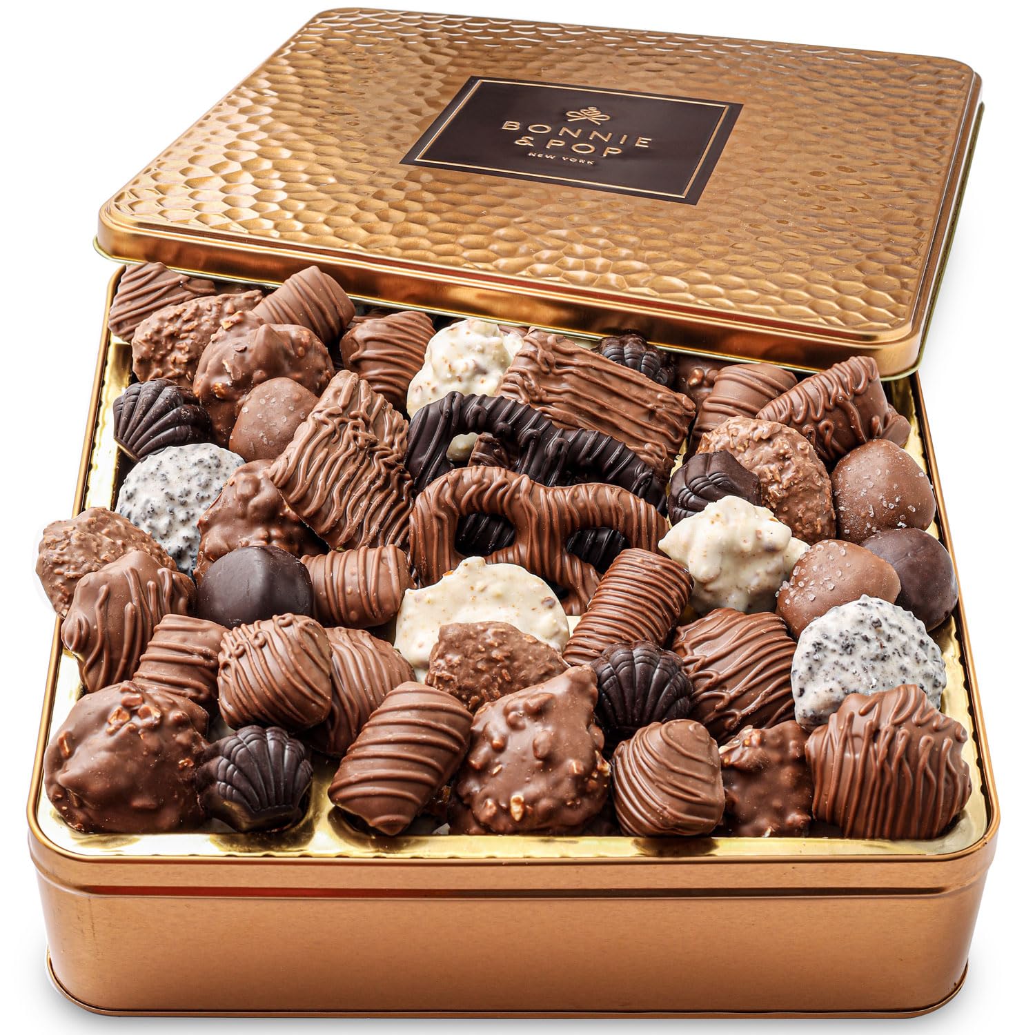 Bonnie & Pop Gourmet Chocolate Gift Basket - 2+ lbs Premium Chocolate Snack Box in Keepsake Tin | Valentine's Day, Birthday, Sympathy, Get Well & Party Gifts | Perfect for Holidays, Corporate Events & Family Gatherings