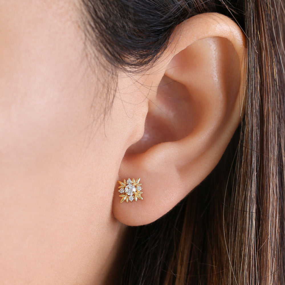 14K Solid Yellow Gold Round Star Cubic Zirconia Stud Earrings for Women – Perfect for Everyday Wear, Gifts & Special Occasions