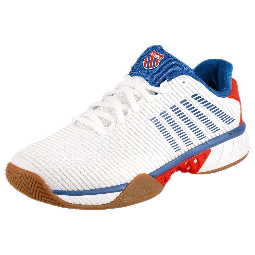 K Swiss Men's Hypercourt Express 2 Indoor Tennis Shoes - White/Red - Lightweight & Durable Court Shoes for Indoor Sports & Gym Workouts