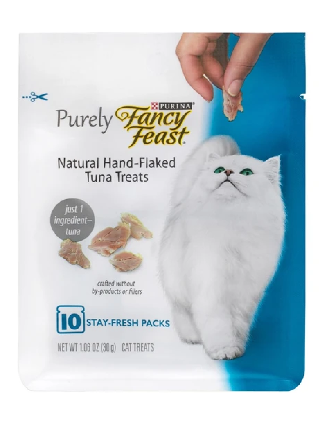 Fancy Feast Purely Natural Hand Flaked Tuna Cat Treats 30g - Grain Free, High Protein Snacks for Adult Cats - Perfect for Training Rewards & Bonding Time