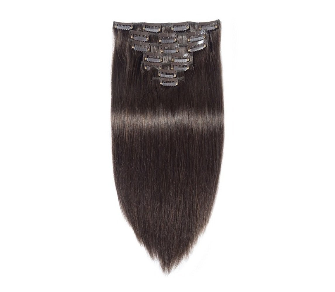 Confidence Clip In Human Hair Extensions 20 Inch Dark Brown - 100g Real Hair Weft for Women - Perfect for Volume, Length & Styling - Great for Parties, Weddings & Everyday Wear