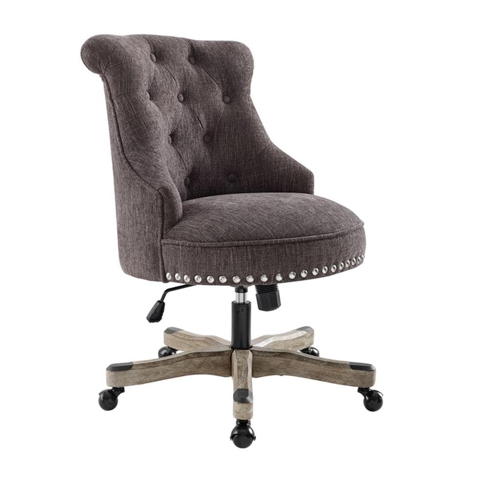 UrbanPro Wood Traditional Upholstered Swivel Office Chair - Ergonomic Desk Chair with Adjustable Height & 360° Rotation, Charcoal Gray - Perfect for Home Office, Study Room & Workspace