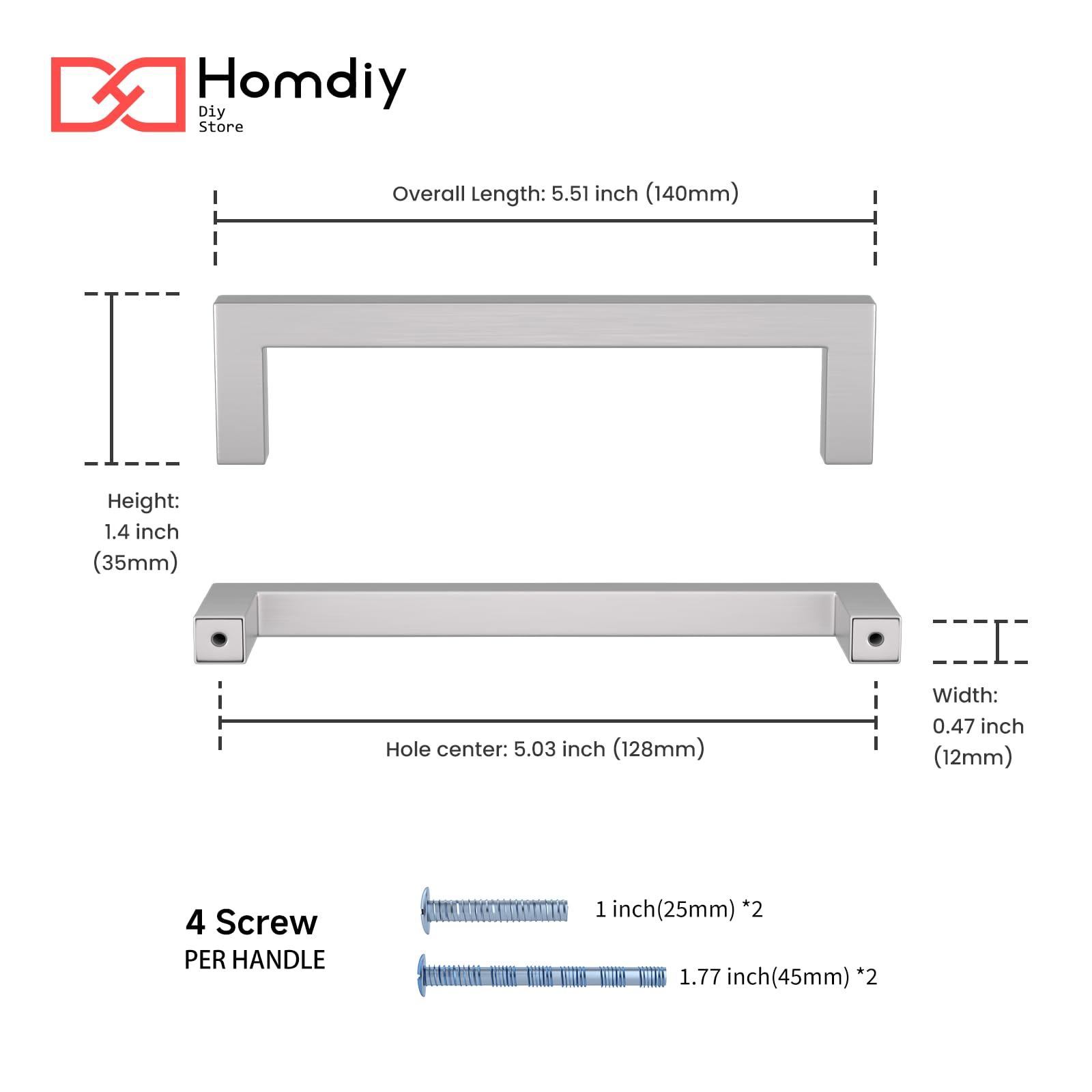 45 Pack 5 Inch Brushed Nickel Cabinet Pulls - Modern Square Drawer Handles for Kitchen Cabinets, Dressers & Furniture - Stainless Steel Hardware (Set of 45) - Perfect for Home Renovation & DIY Projects